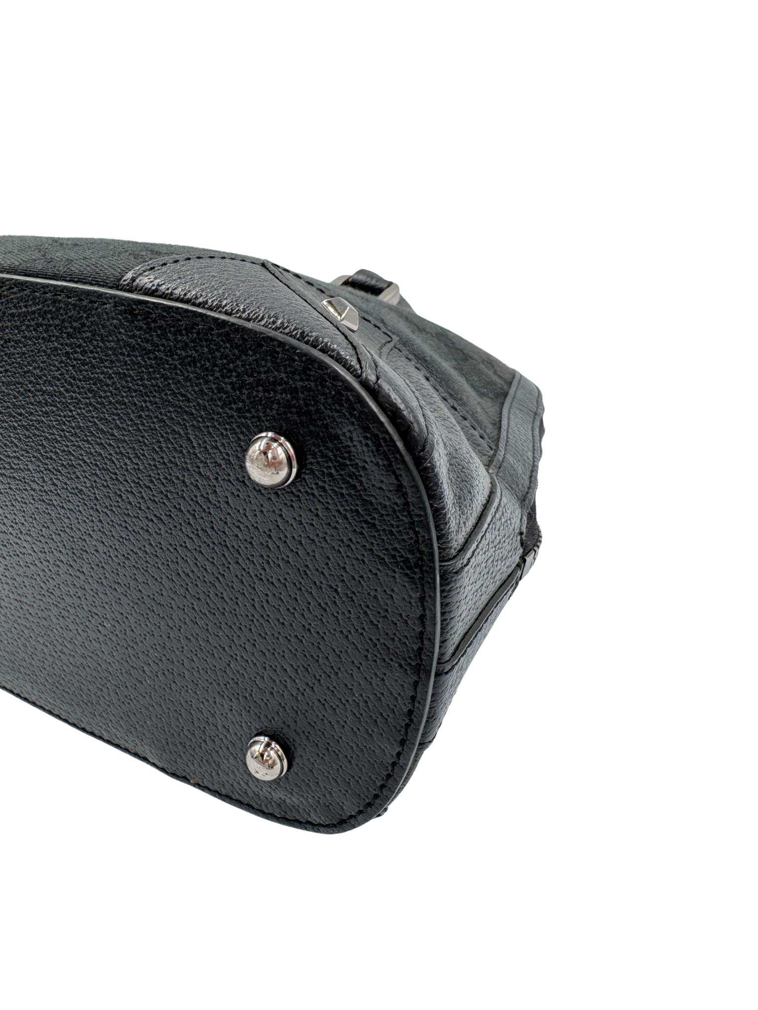 Vintage Tom Ford Era Dome Satchel with Top Handle and Micro Studs in Black Monogram GG Supreme Canvas with Leather Trim