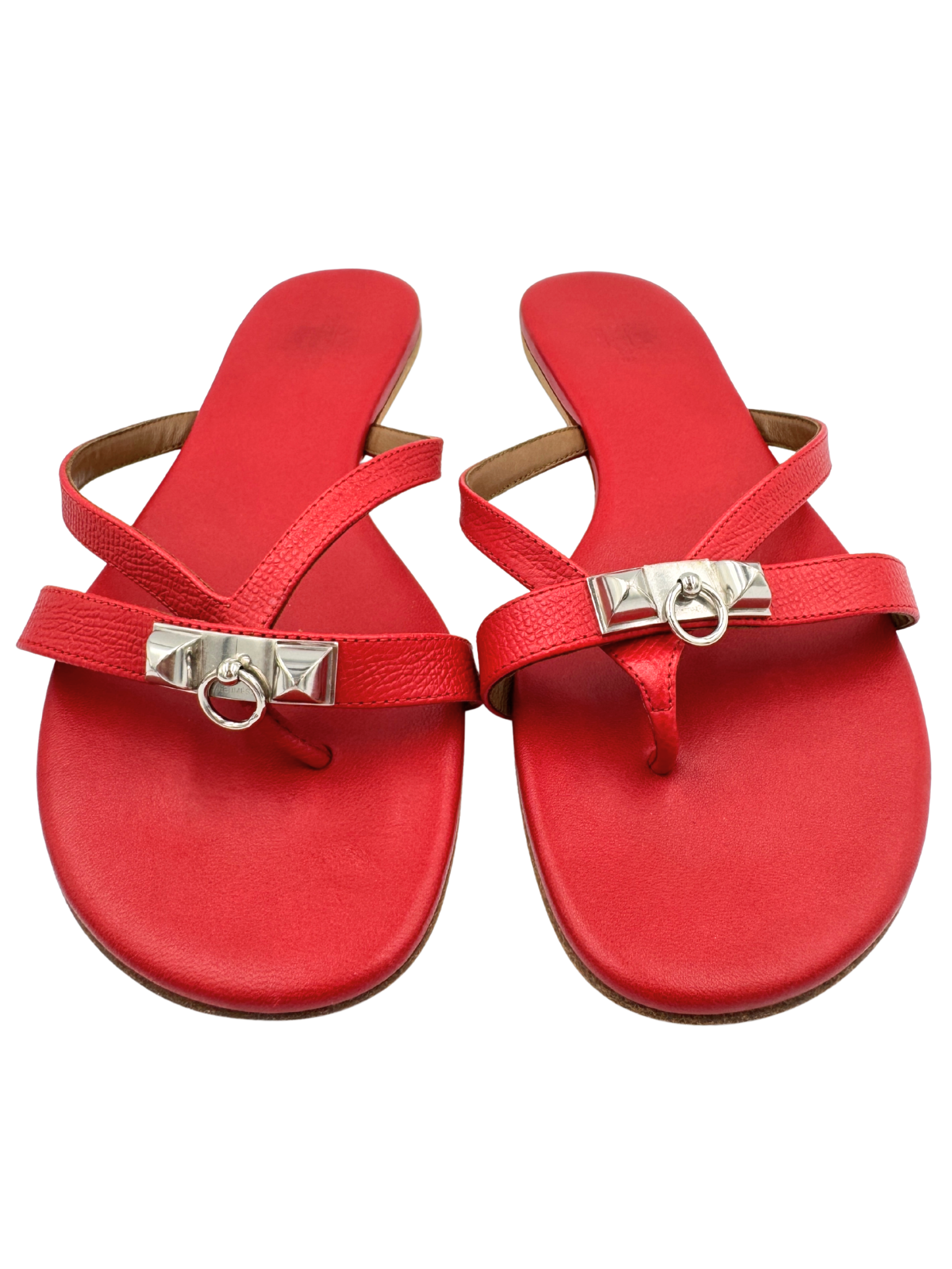 Size 37 Corfou Rivale Flat Thong Sandals in Red Leather