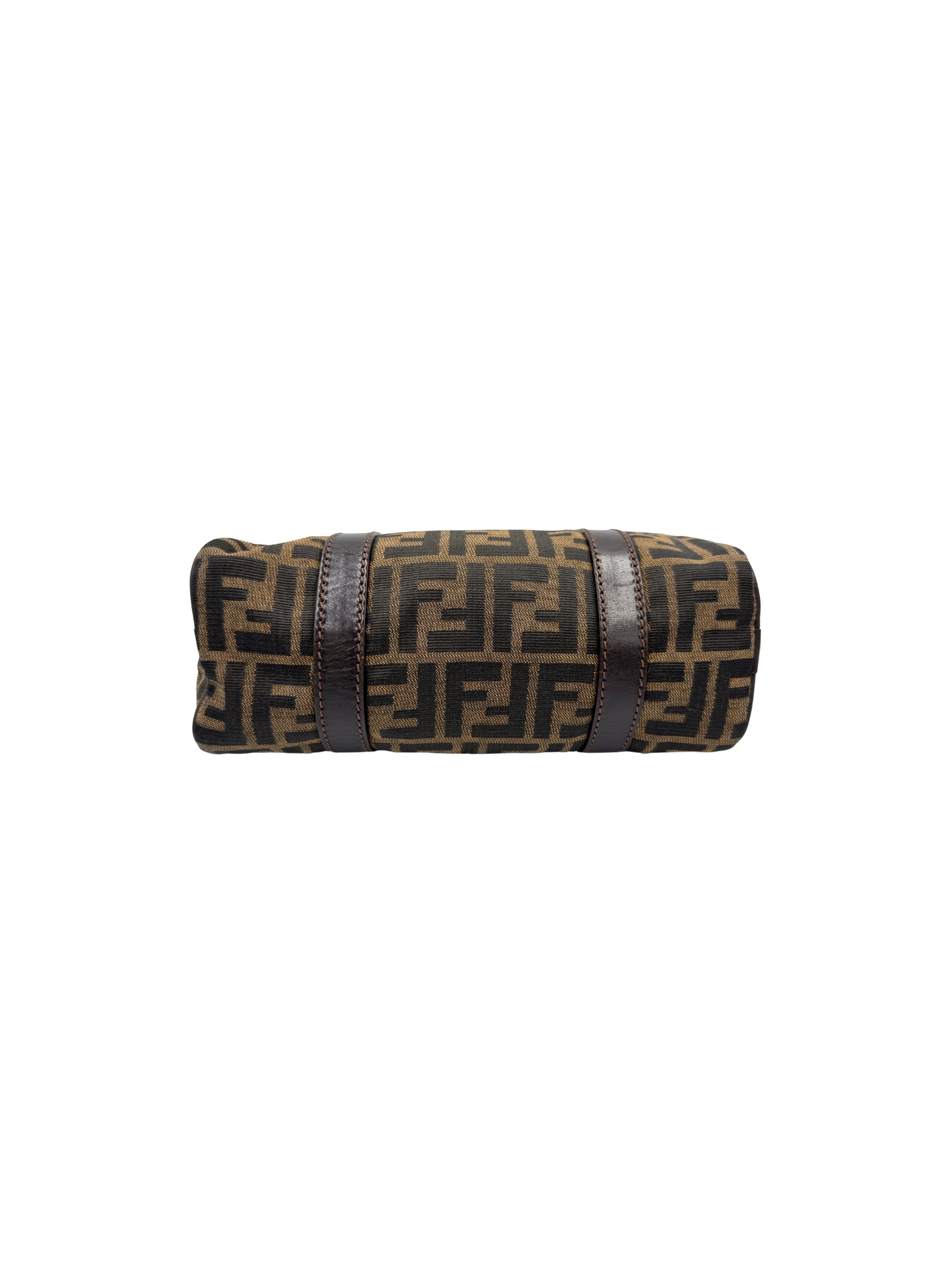 Vintage FF Zucca Boston Bag with Top Handle in Brown and Tan Monogram Canvas with Brown Leather Trim
