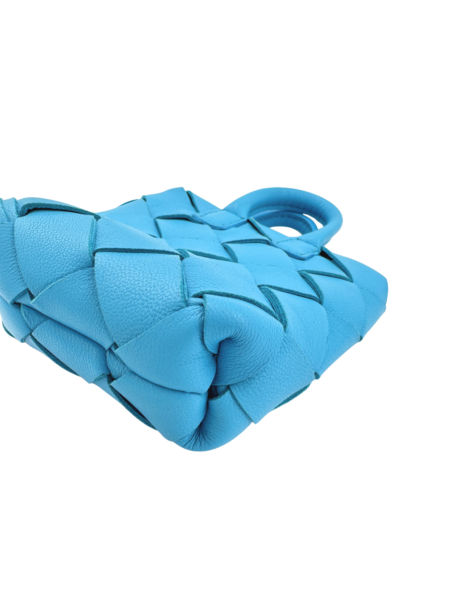 Mini Cabat Tote Bag Charm in Blue Intrecciato Woven Leather