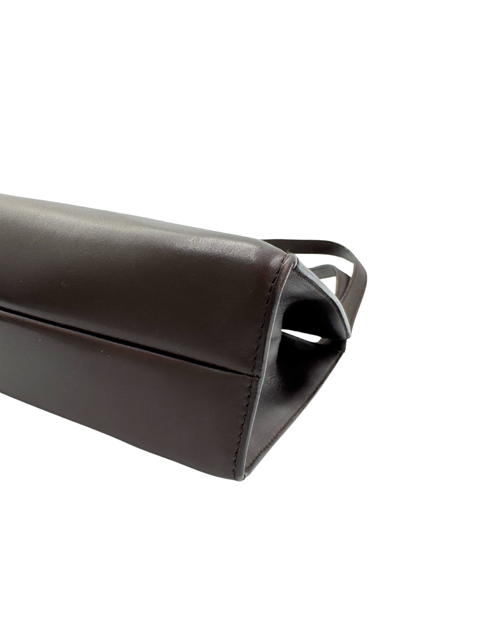 Vintage Tom Ford Era Structured G Logo Shoulder Bag in Espresso Brown Smooth Leather