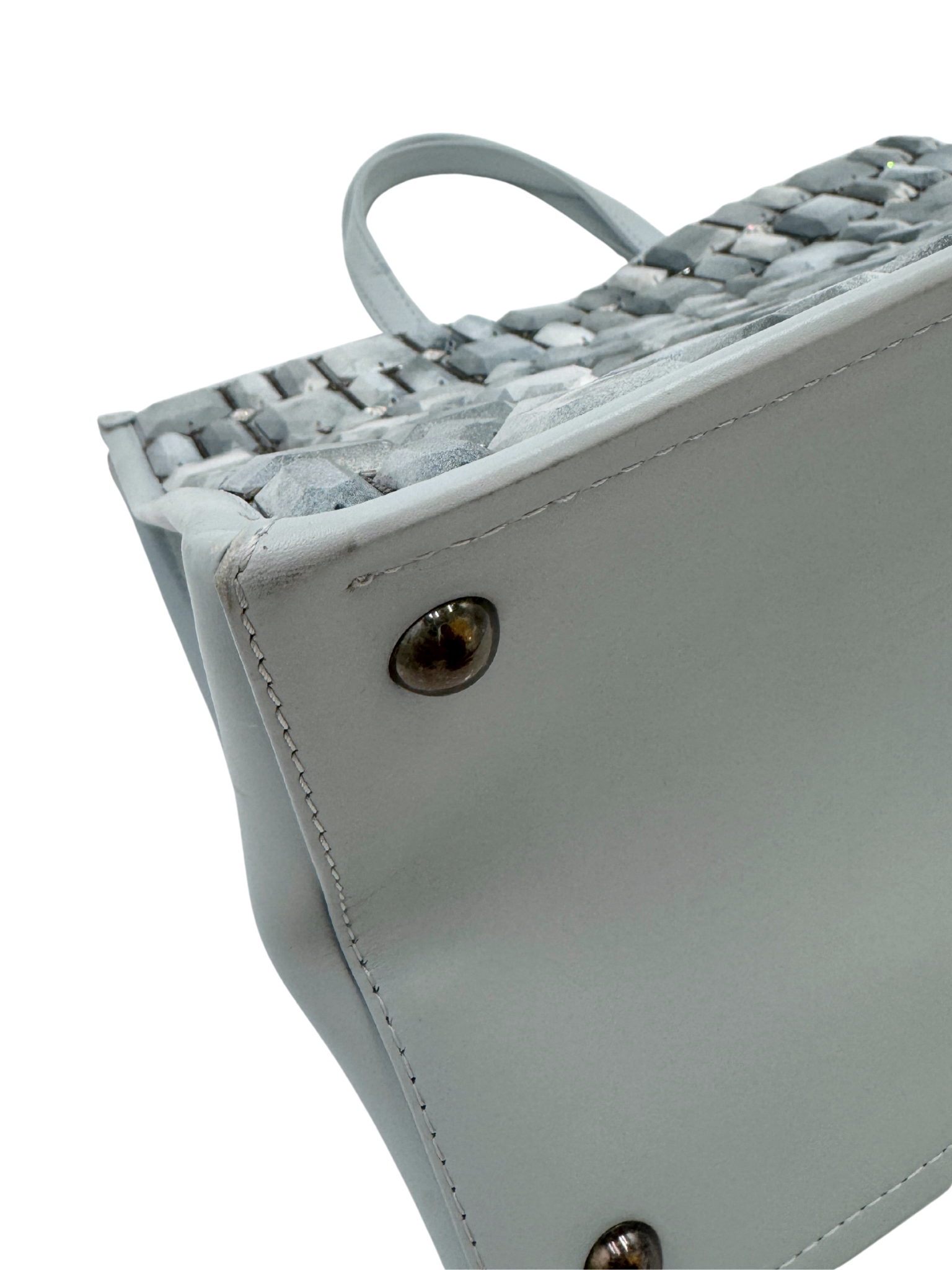 Embellished Watercolor Runway Shopping Tote Bag in Pale Blue Calfskin Leather