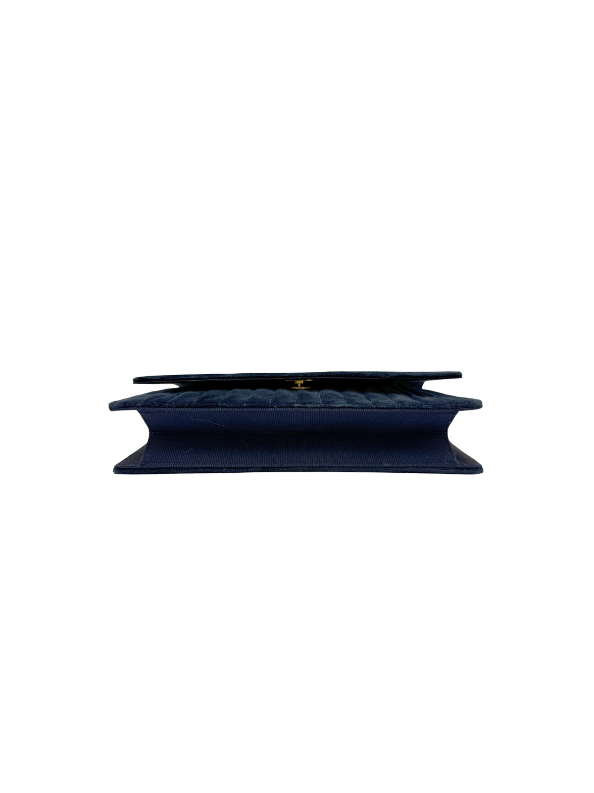 Vintage Karl Lagerfeld Era CC Matelasse Quilted Single Flap Shoulder Bag in Navy Velvet
