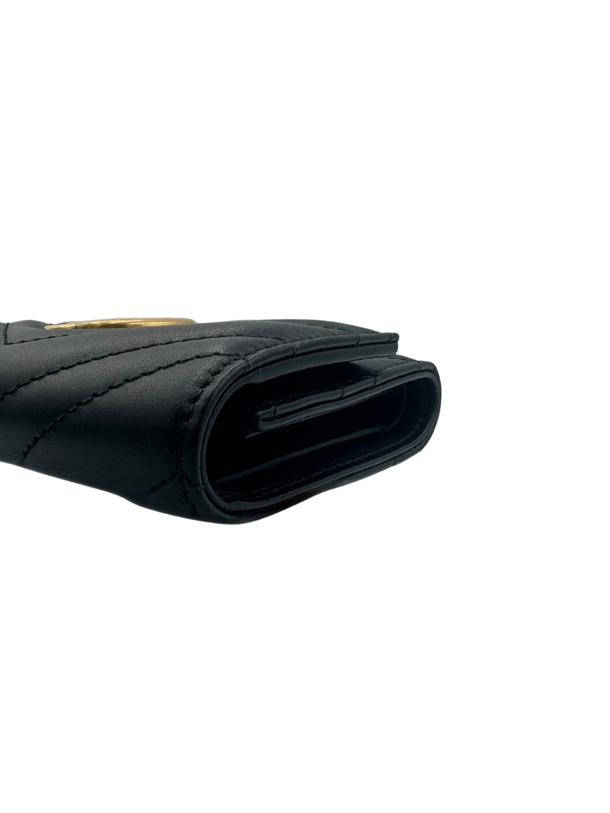 GG Marmont Tri-Fold Compact Wallet in Black Leather