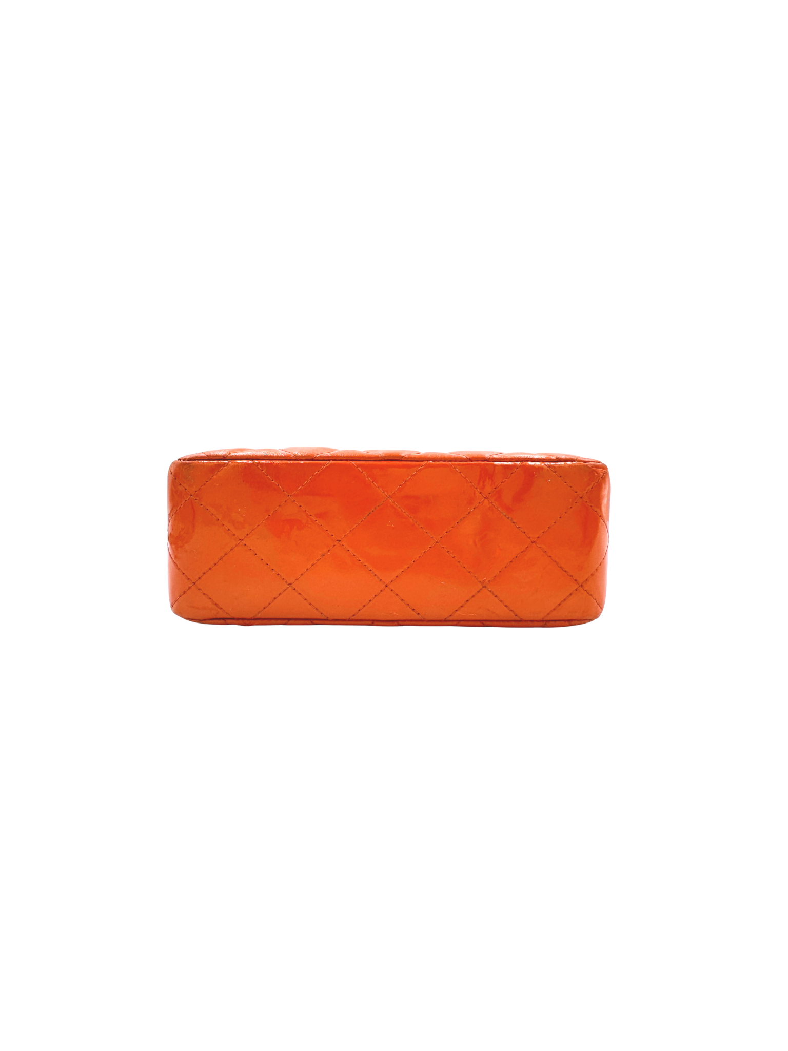 Vintage Karl Lagerfeld Era Square Mini Classic Flap Bag with CC Turnlock in Orange Patent Leather