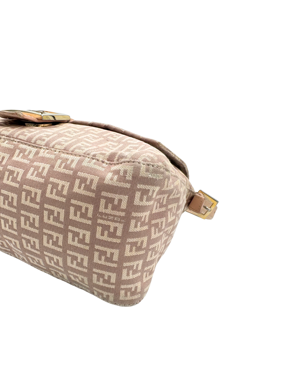 FF Logo Mamma Baguette Hobo Shoulder Bag in Mauve/Brown and Ivory Zucchino Canvas