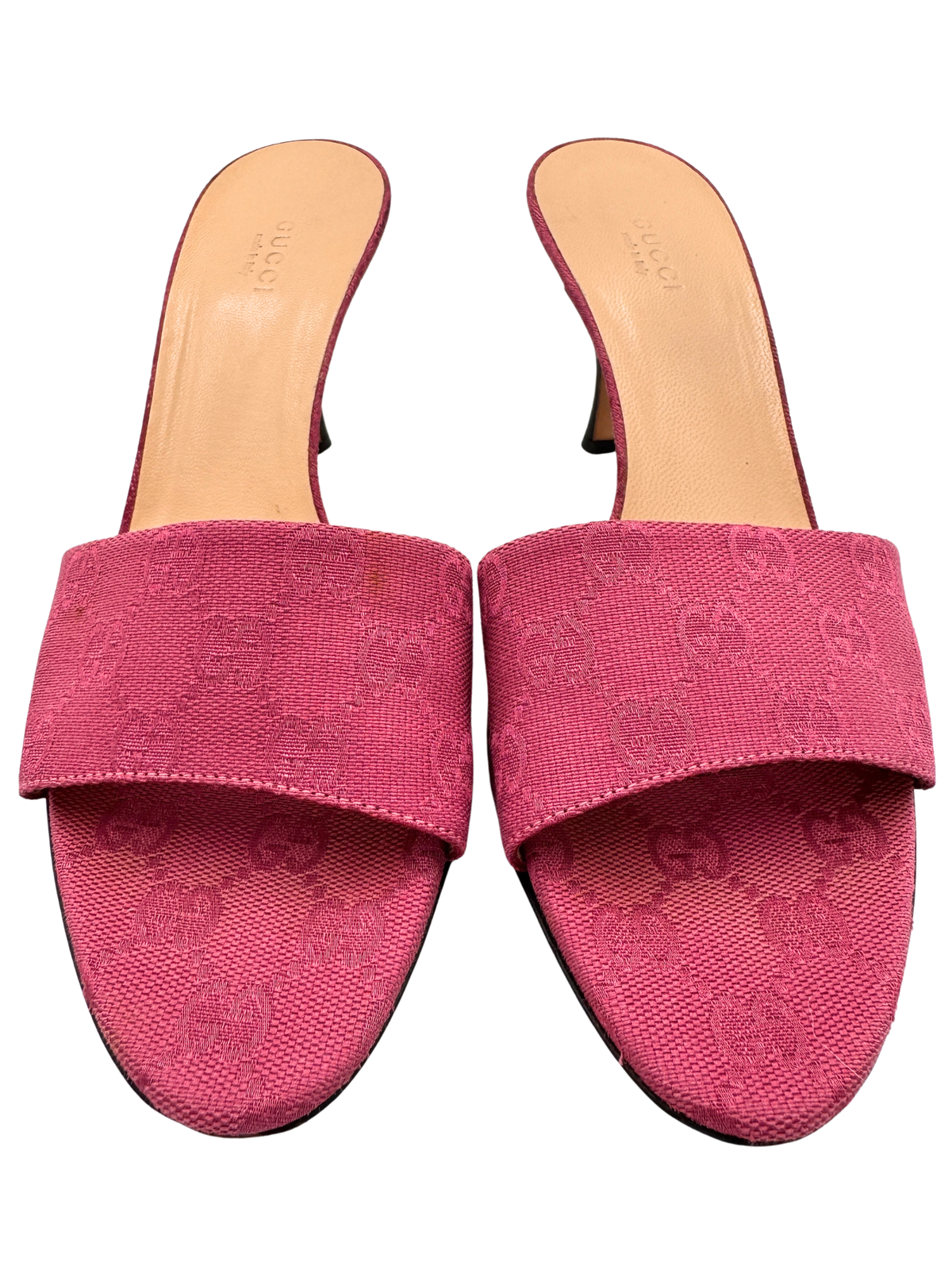Size 39 GG Logo Slip-On Mule Sandals in Burgundy Monogram GG Supreme Canvas