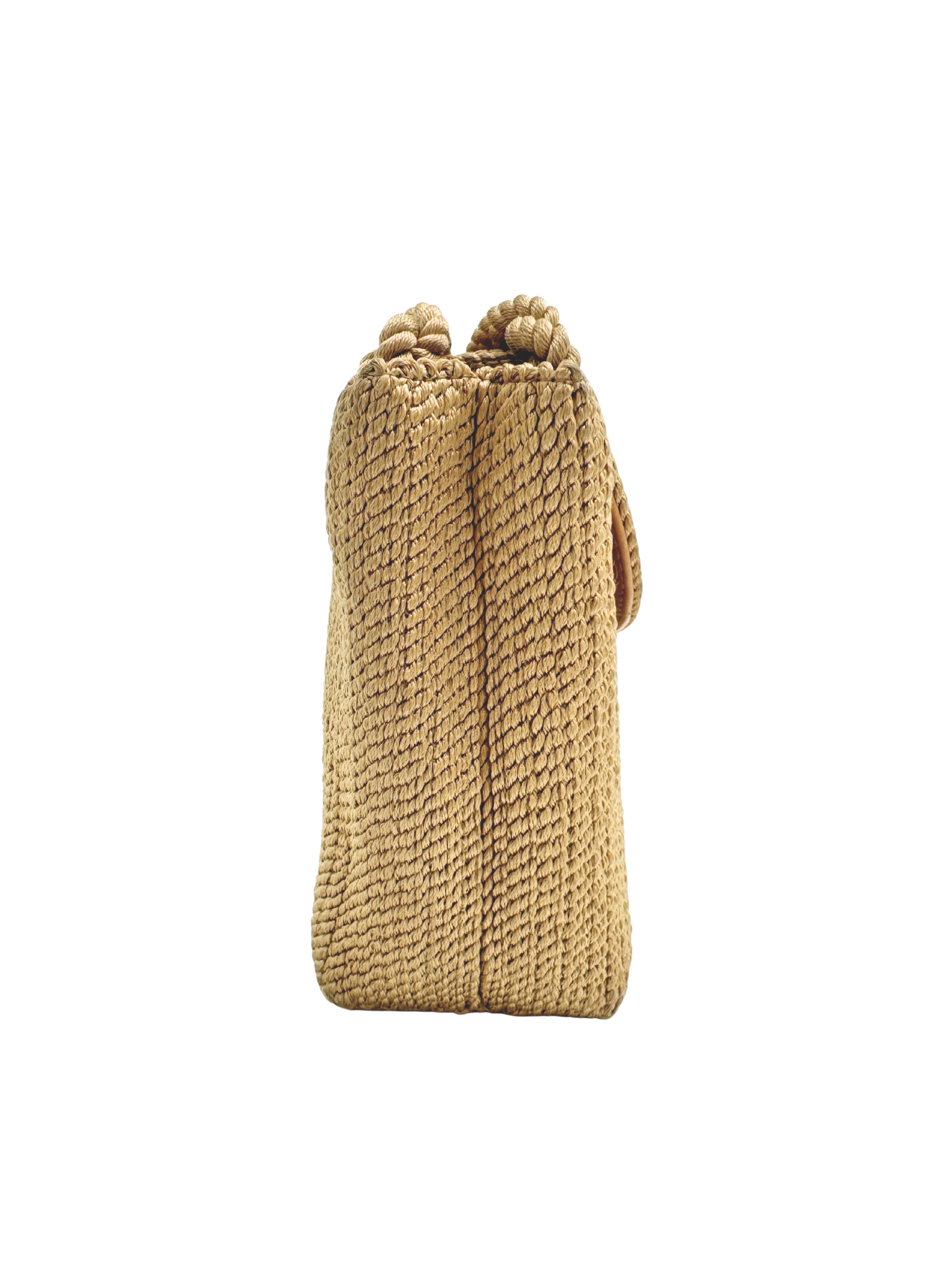 Vintage Woven Single Flap Shoulder Bag with Rope Detail in Gold Satin