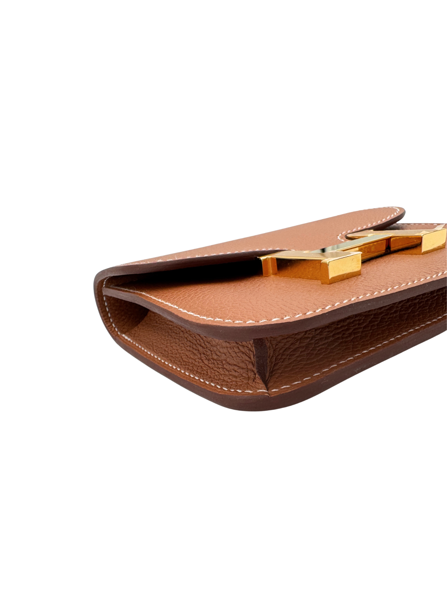 Constance Slim Compact Wallet with Removable Card Holder in Gold Evercolor Leather with Gold Hardware