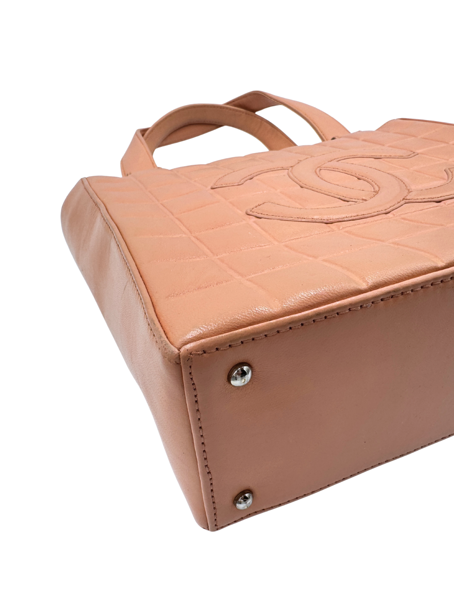 Vintage Chocolate Bar Shopping Tote Bag in Blush Nude Lambskin Leather
