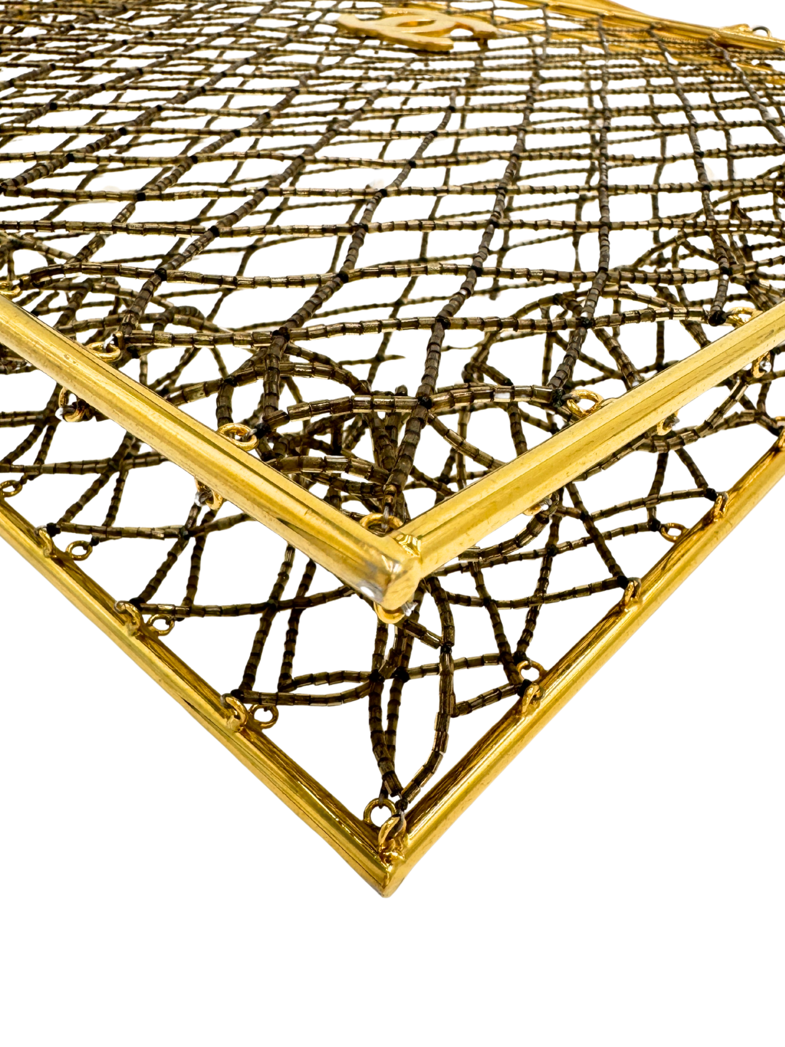 Rare Vintage 1997 Runway XL Metal Cage Shopping Tote Bag in 24k Gold Plated Hardware