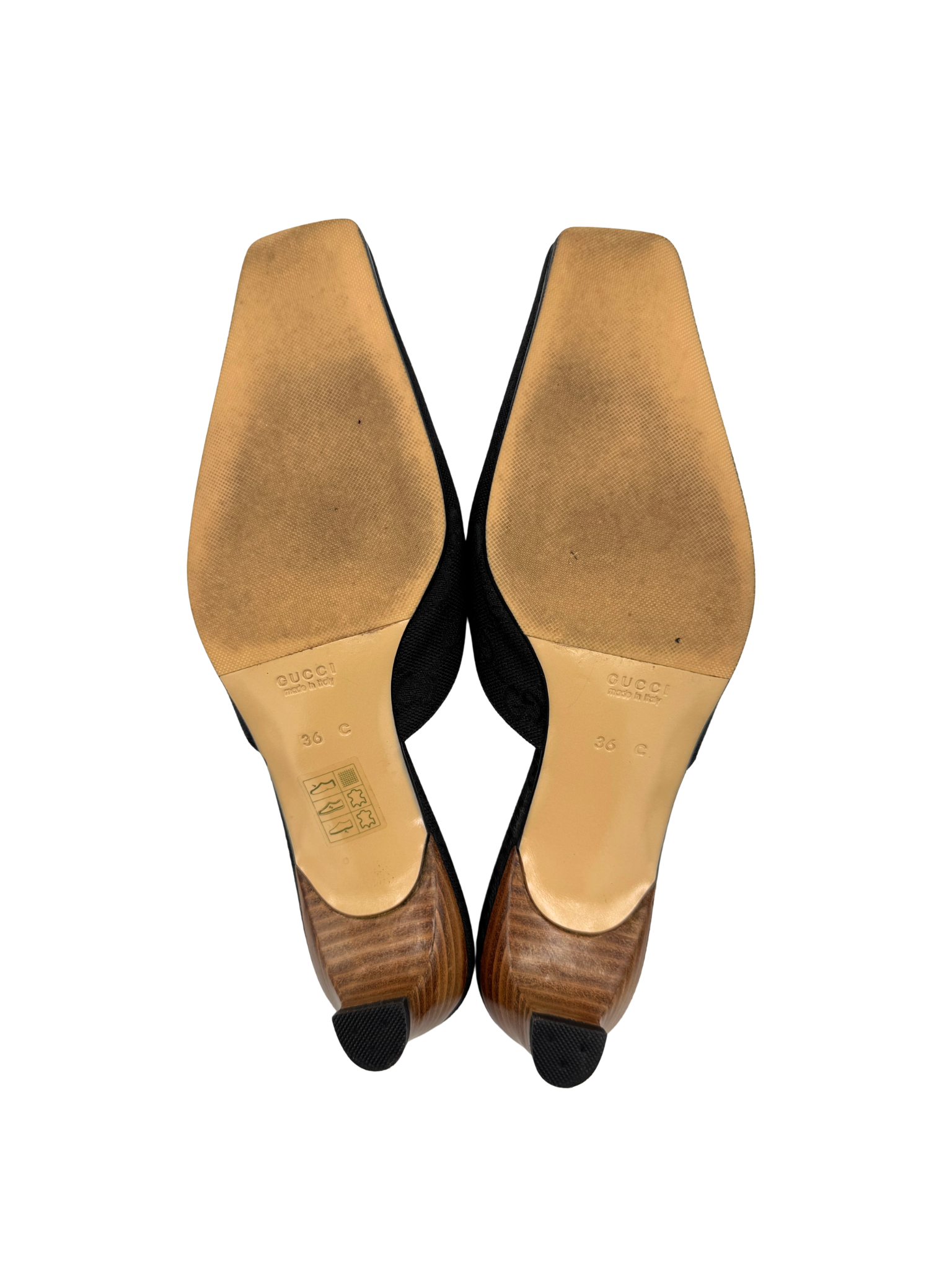 Size 36 Vintage Logo Plate Square Toe Slip-On Mules in Black Monogram GG Supreme Canvas