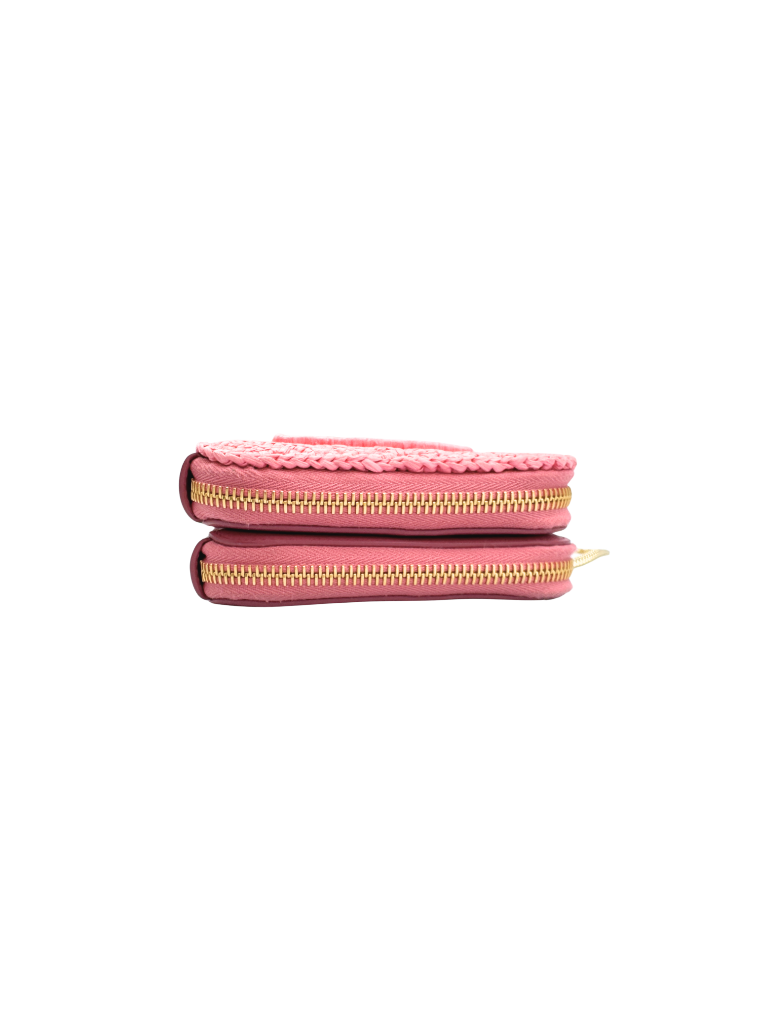 Triangle Logo Shoulder Bag in Pink Crochet Raffia & Leather
