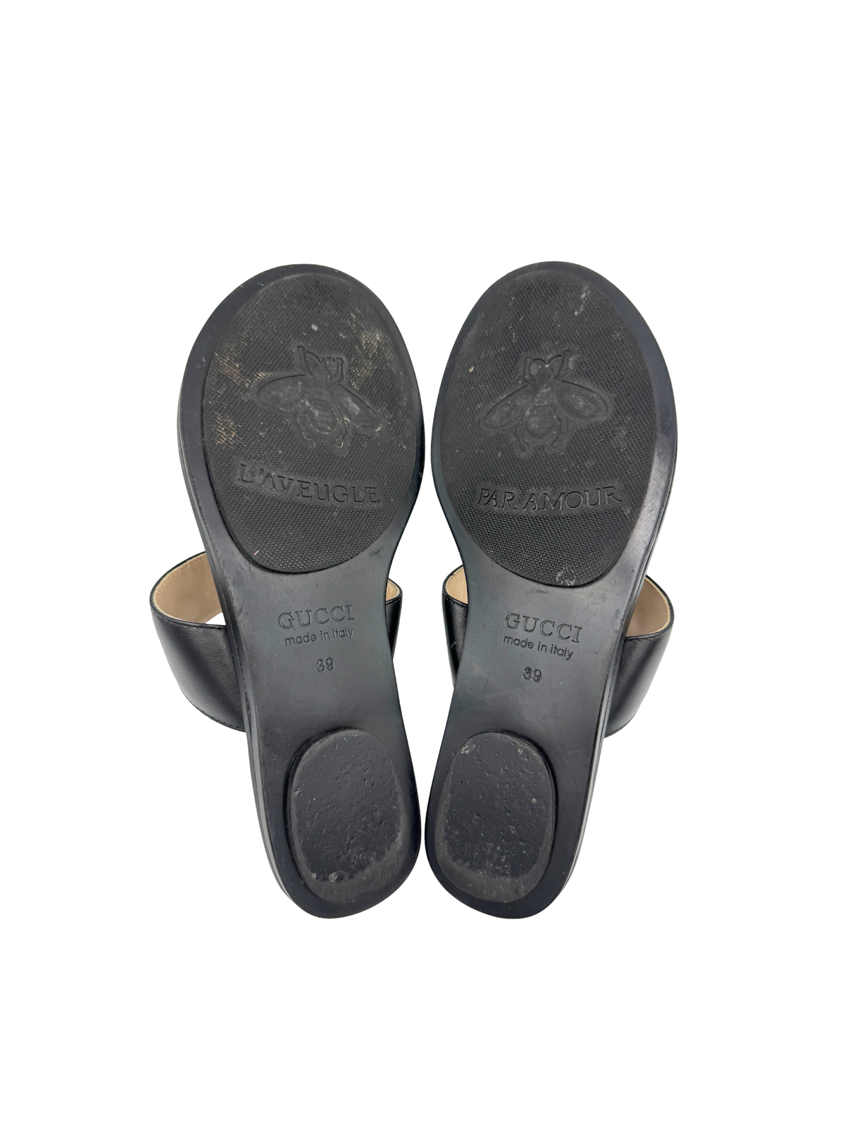 Size 39 Horsebit Flat Slide Thong Sandals in Black Leather