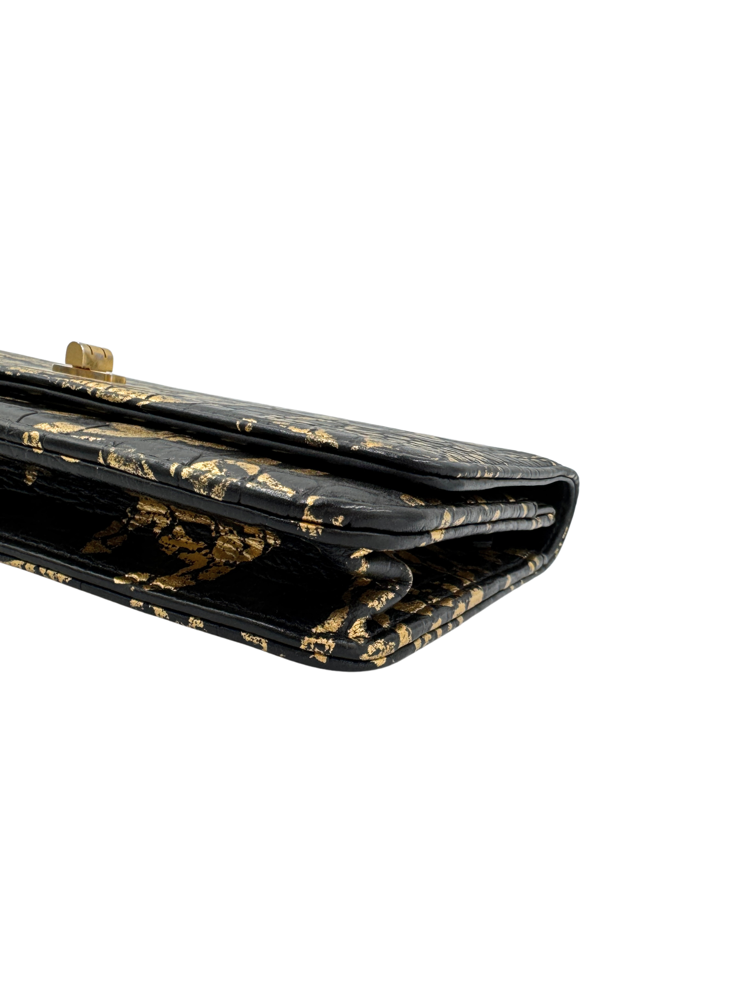 2019 Croc-Embossed Paris-New York Graffiti 2.55 Reissue Wallet on Chain in Black and Gold Leather