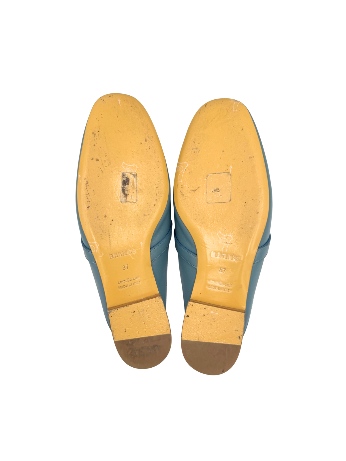 Size 37 Oz Mules with Kelly Buckle in Blue Calfskin Leather