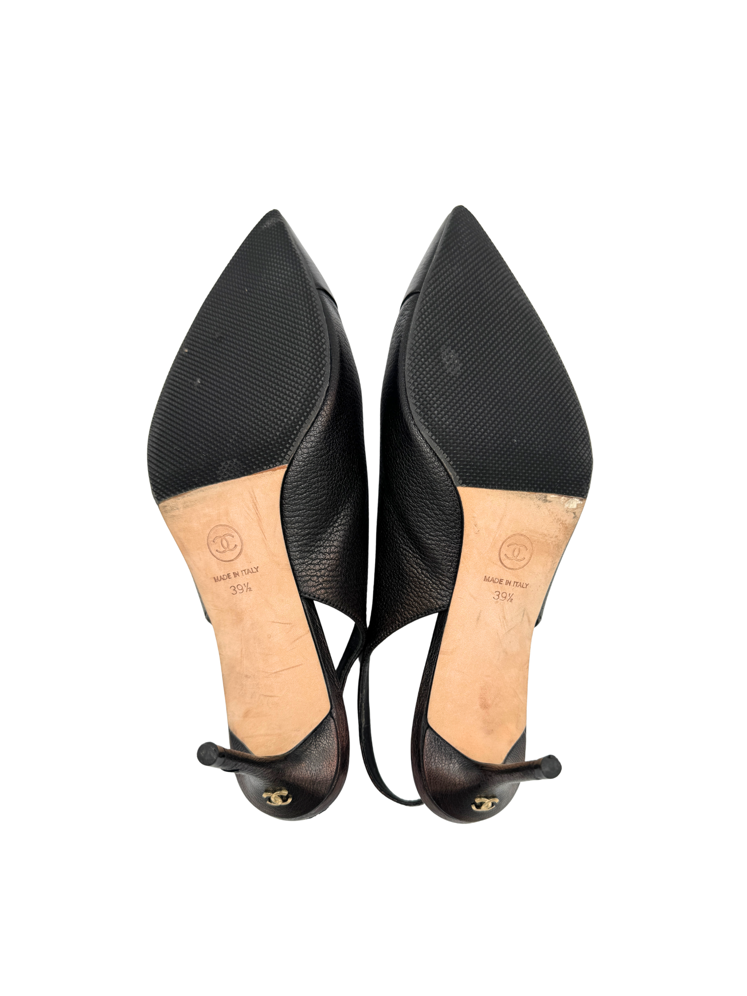 Size 39.5 Classic CC Cap-Toe Pointed Toe Slingback Pumps in Metallic Brown Leather