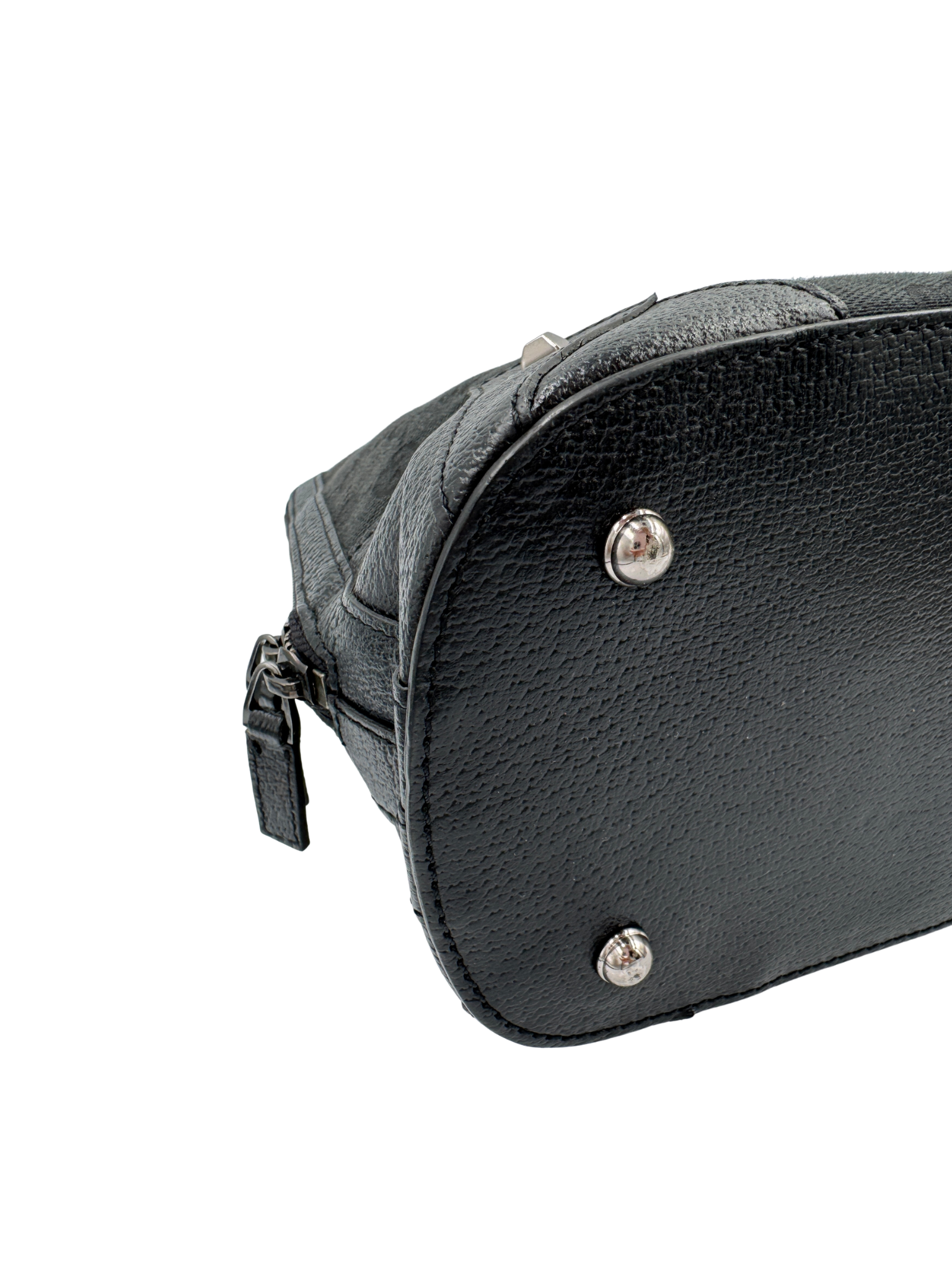 Vintage Tom Ford Era Dome Satchel with Top Handle and Micro Studs in Black Monogram GG Supreme Canvas with Leather Trim