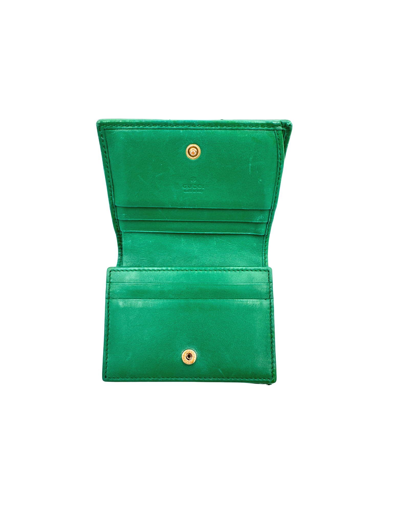 GG Marmont Chevron Matelasse Quilted Foldover Card Holder Wallet in Green Leather