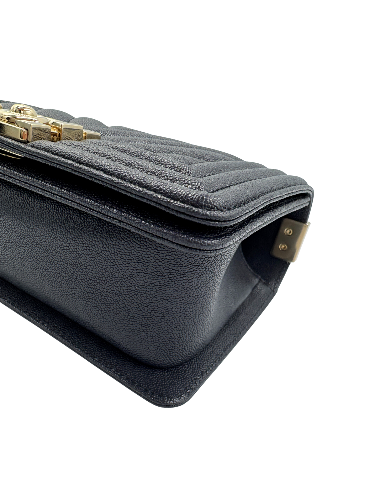 2020 Small Chevron Boy Bag in Navy Blue Caviar Leather