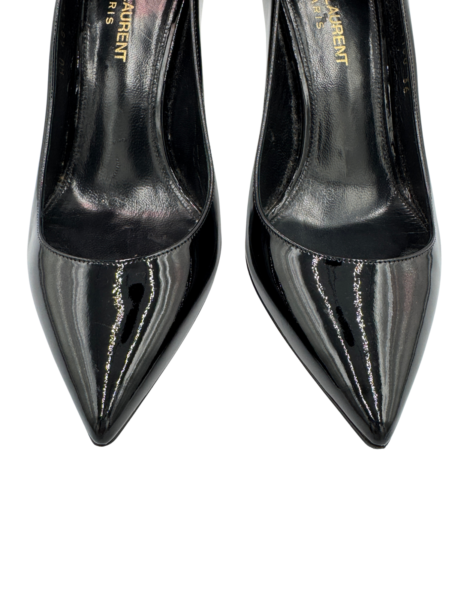Size 36 Opyum YSL Logo Pointed Toe Pumps in Black Patent Leather