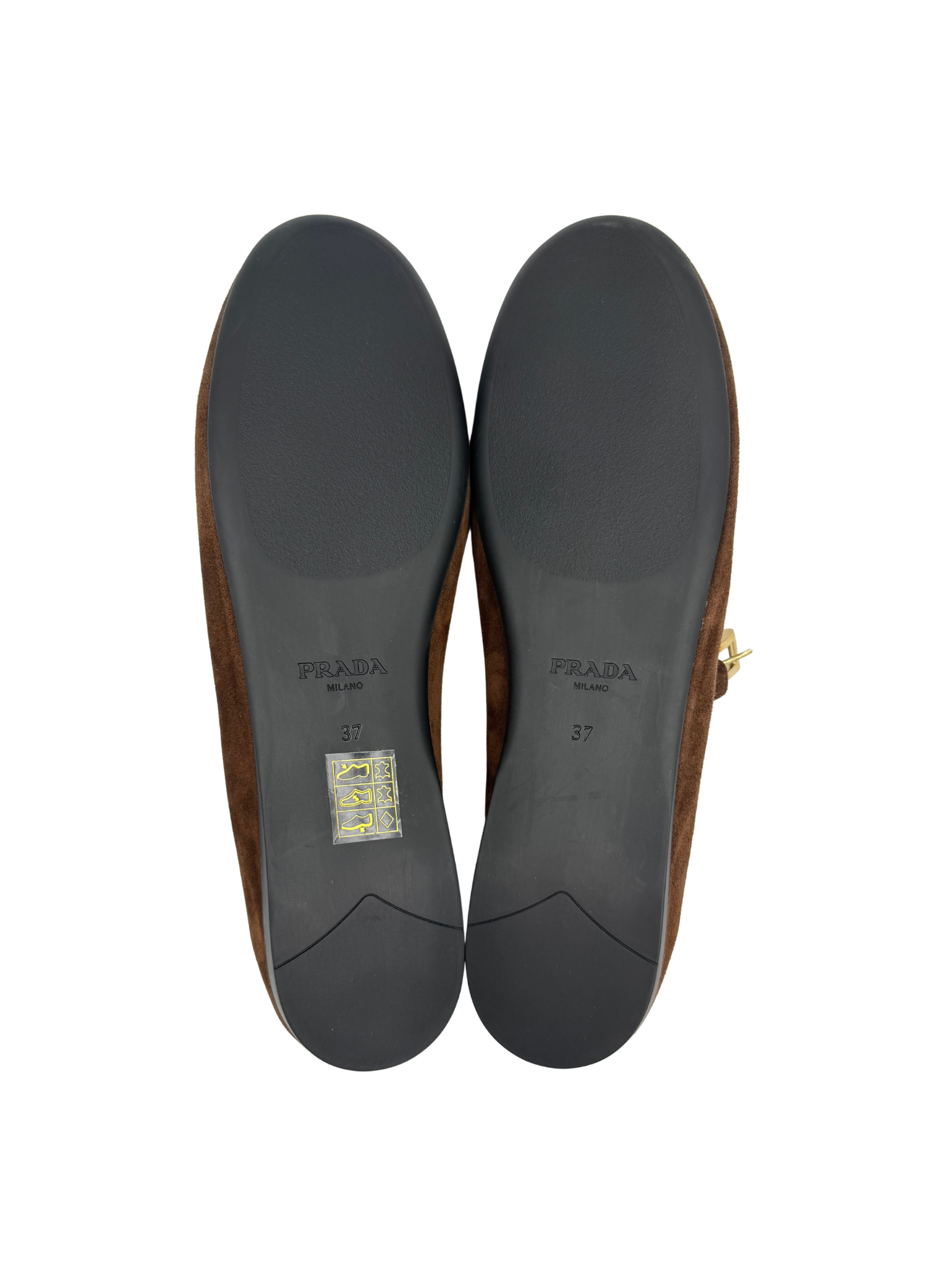 Size 37 Mary Jane Ballet Flats with Triangle Logo Plate in Brown Suede