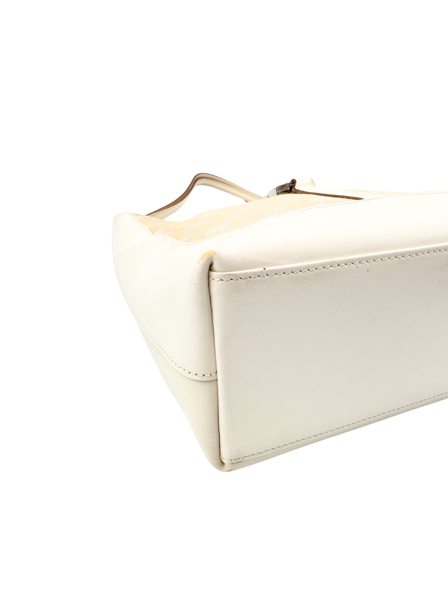 Vintage Jackie Structured Hobo Shoulder Bag in Ivory Monogram GG Supreme Canvas with White Leather Trim