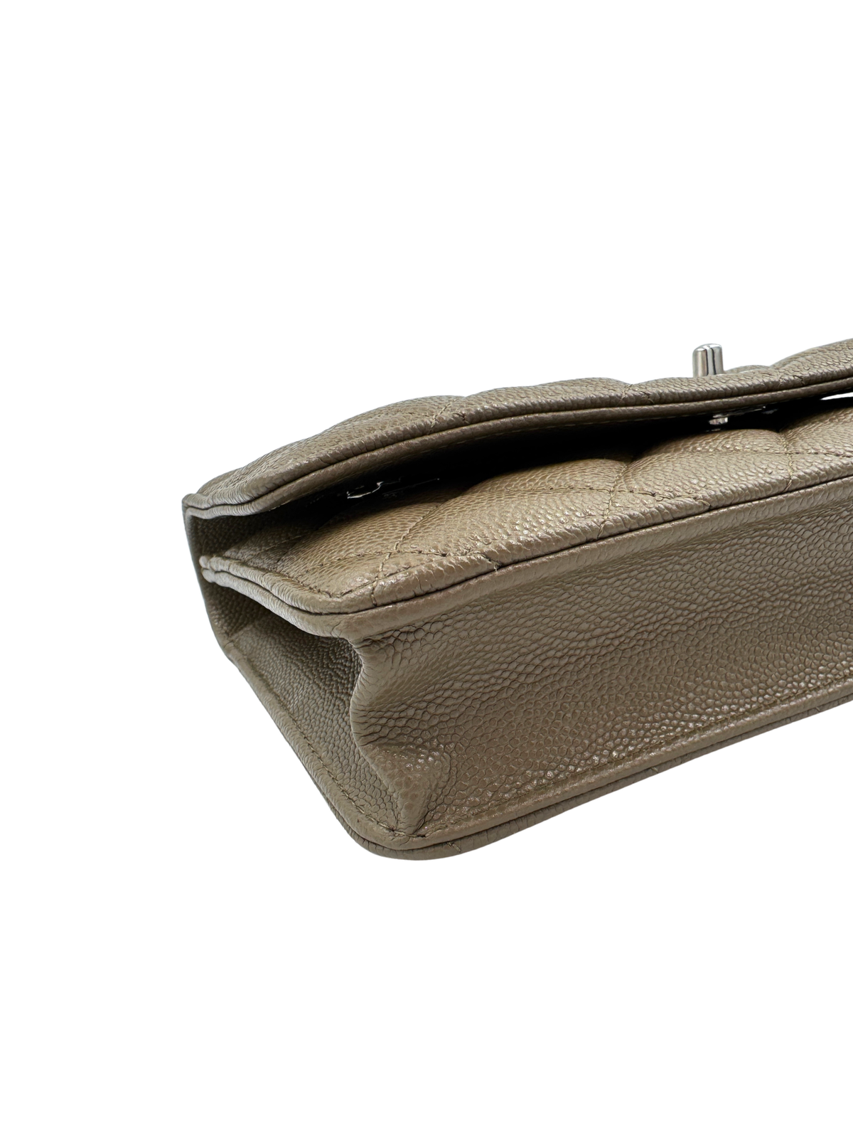 Classic Quilted Wallet on Chain Crossbody Shoulder Bag with CC Turnlock in Taupe Caviar Leather