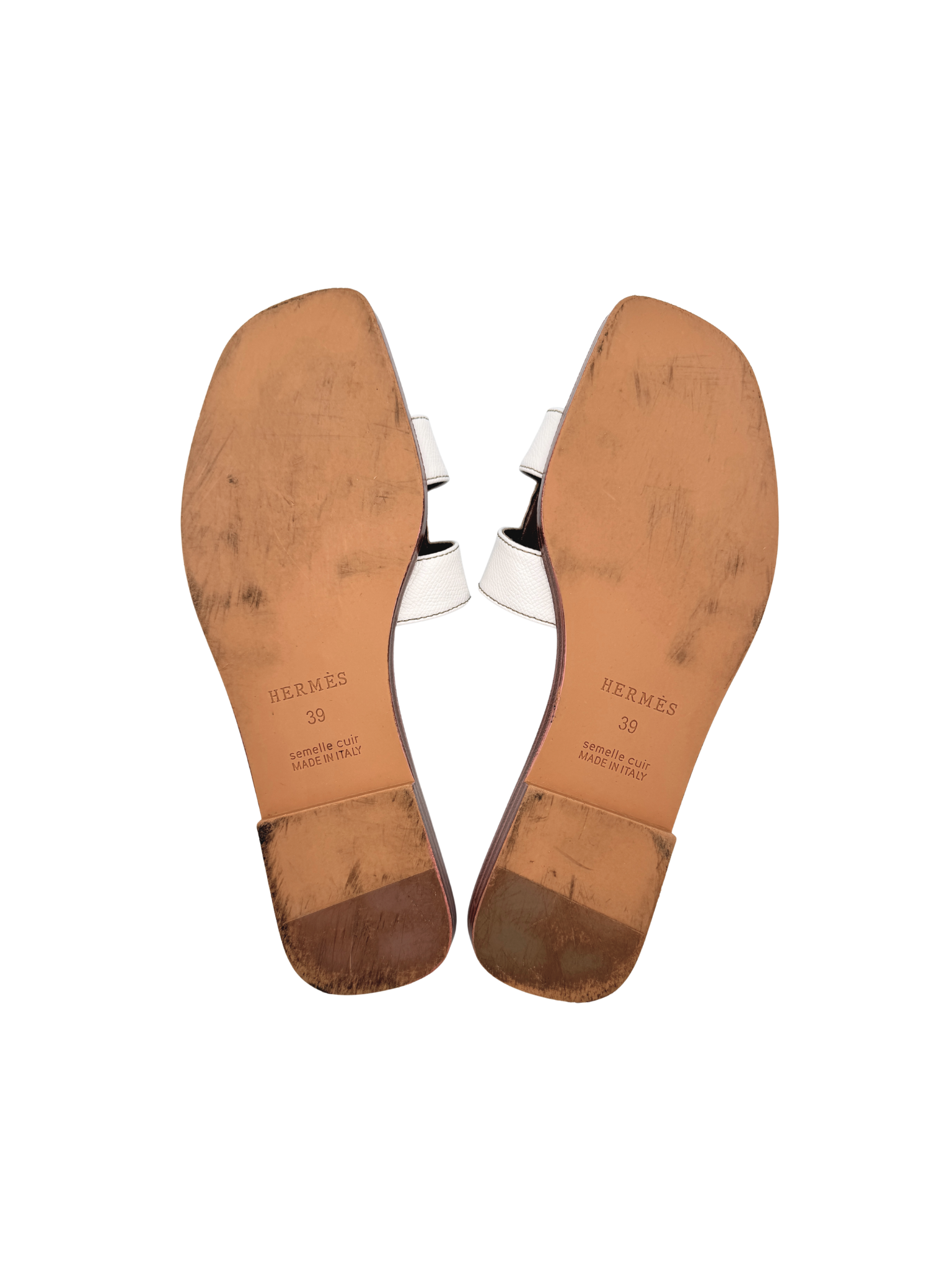 Size 39 Classic Oran Flat Slide Sandals in White Epsom Leather