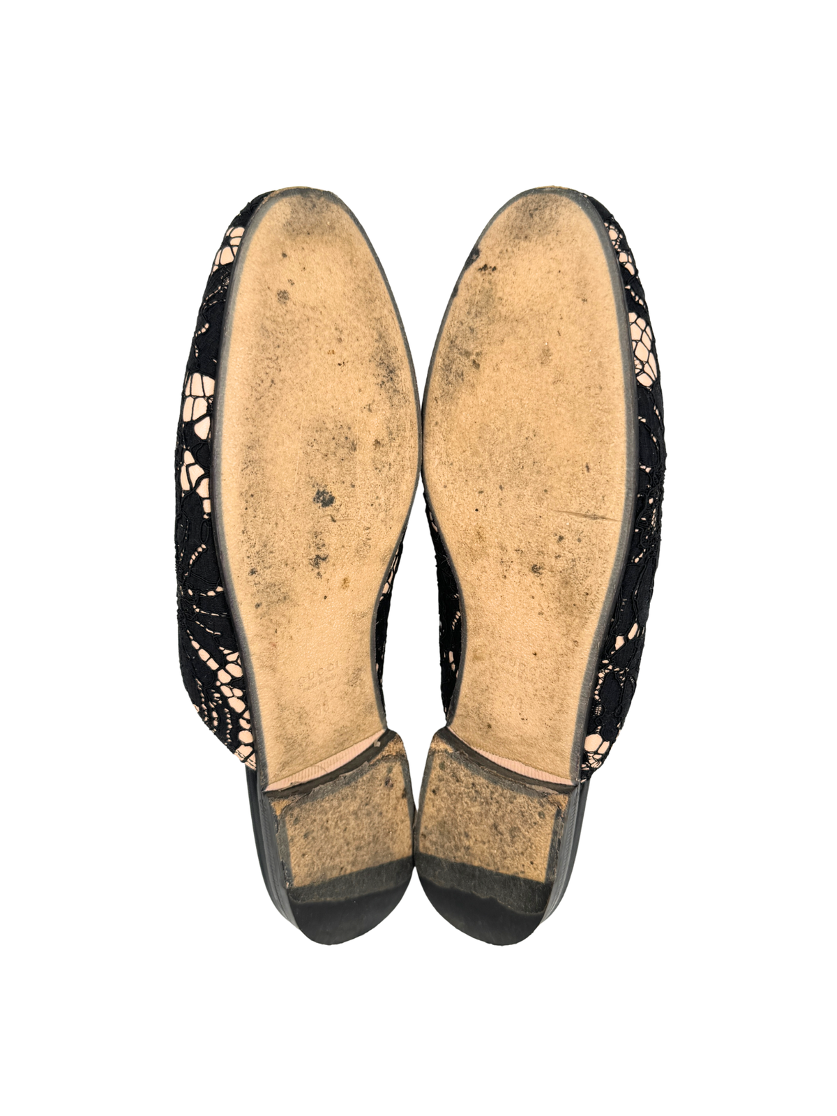 Size 38 Horsebit Princetown Flat Slide Mule Loafers in Black and Ivory Lace