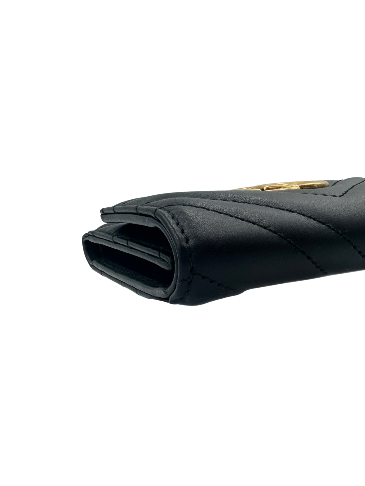 GG Marmont Tri-Fold Compact Wallet in Black Leather