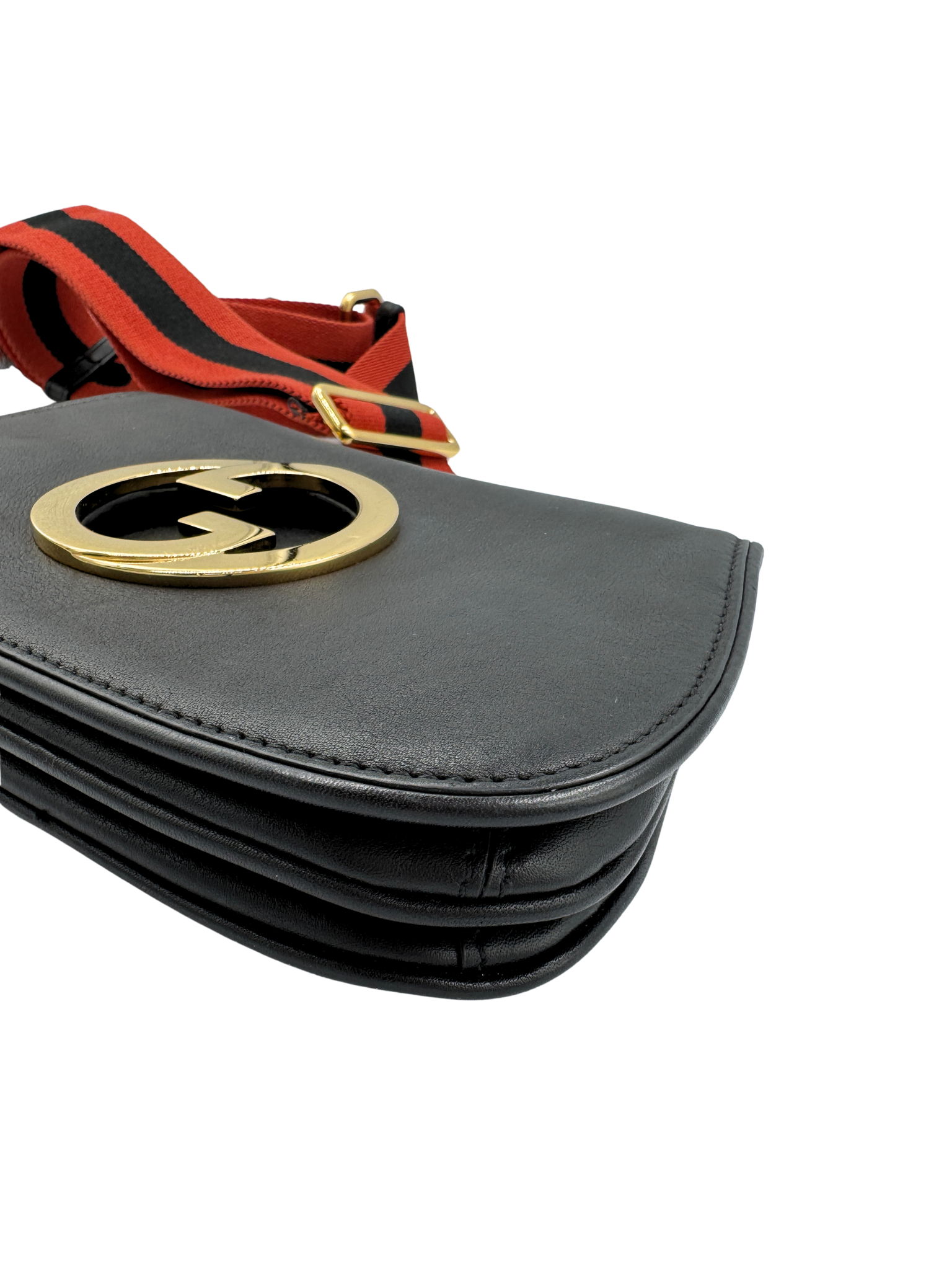 Small Blondie GG Logo Shoulder Bag with Canvas Strap in Black Leather