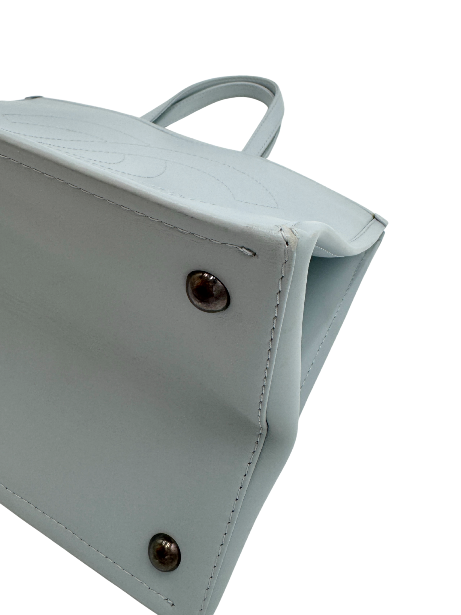 Embellished Watercolor Runway Shopping Tote Bag in Pale Blue Calfskin Leather