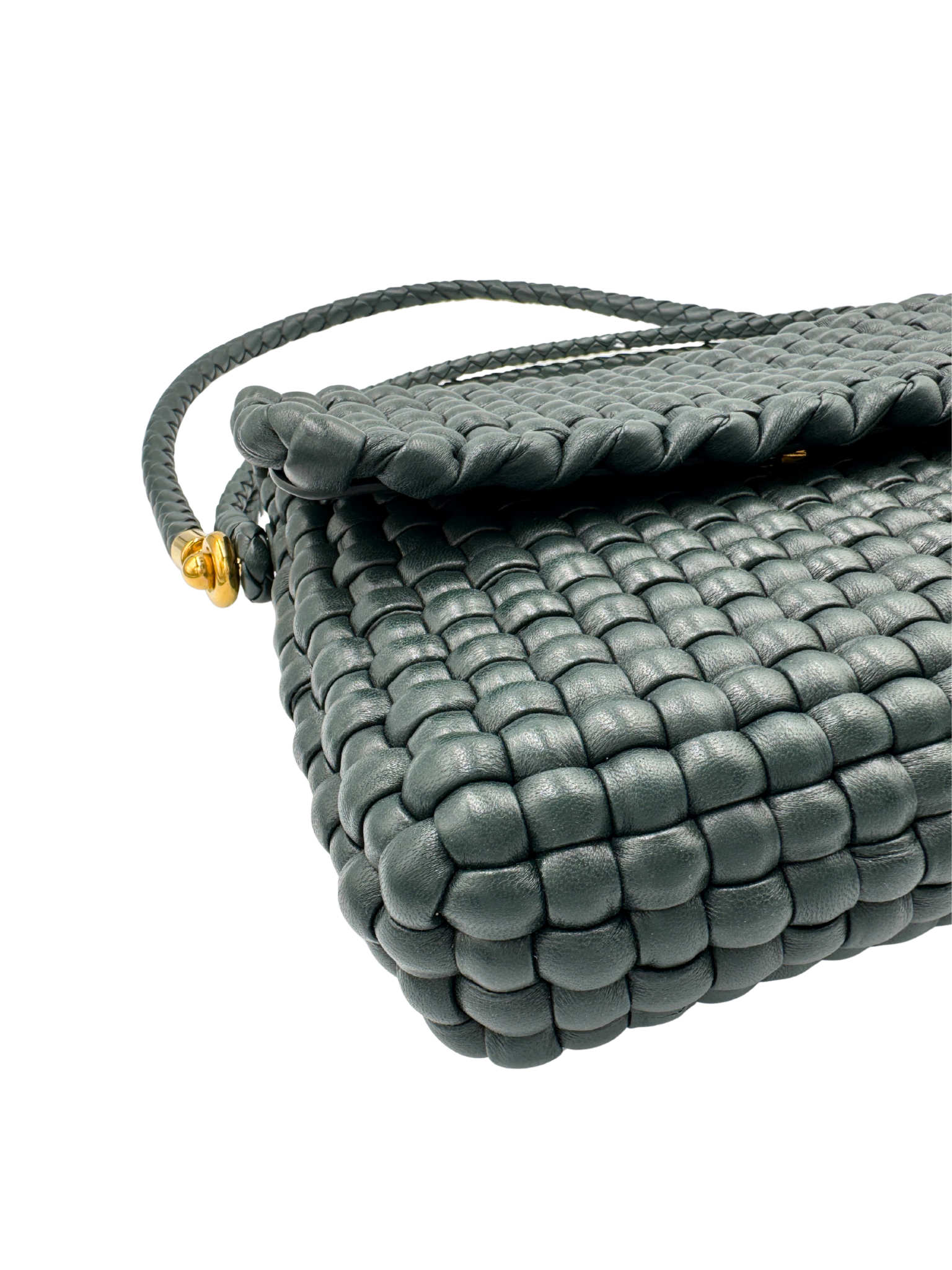 Swing Shoulder Bag in Dark Green Intrecciato Woven Leather