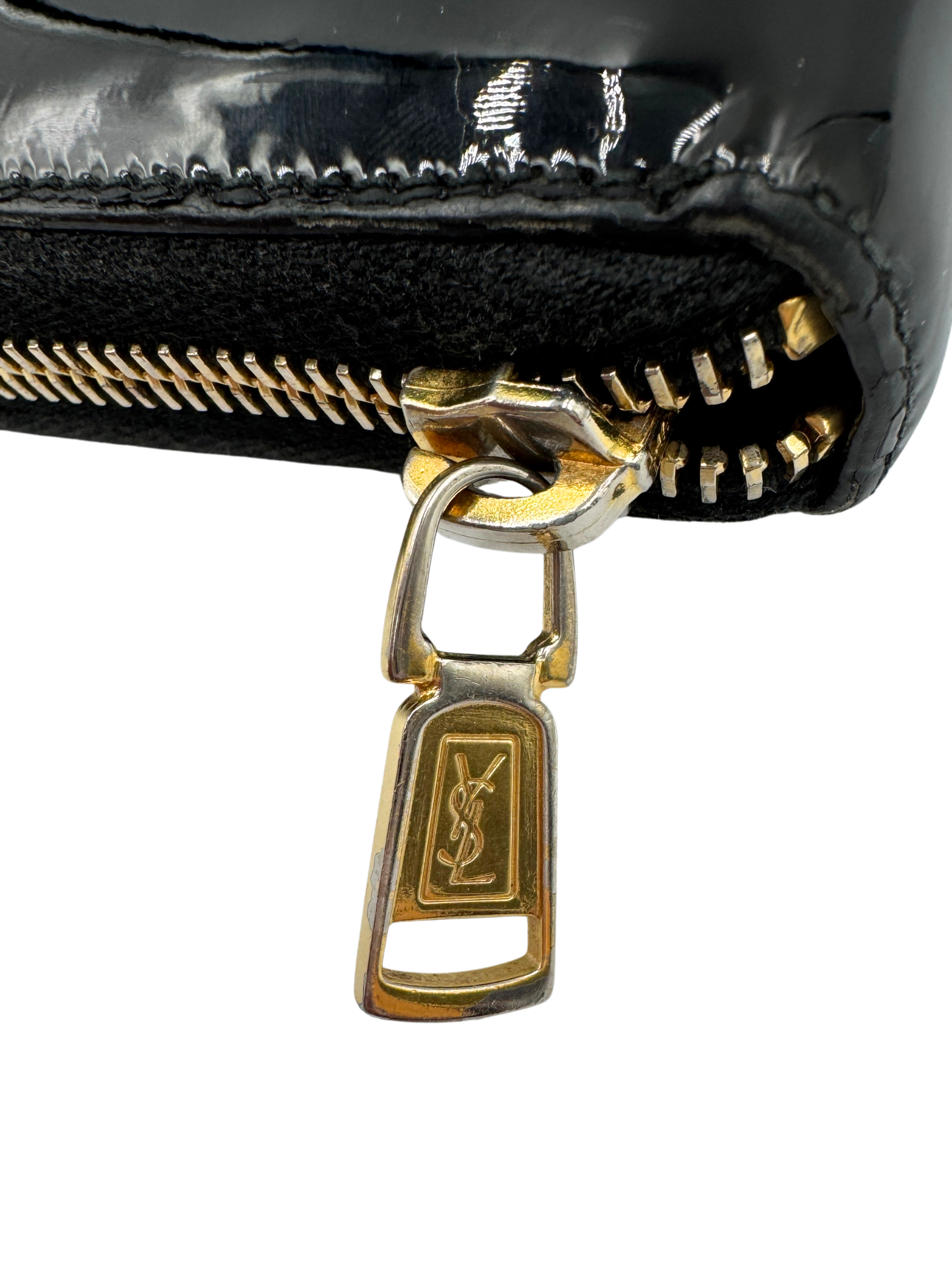YSL Logo Continental Ziparound Wallet in Black Patent Leather