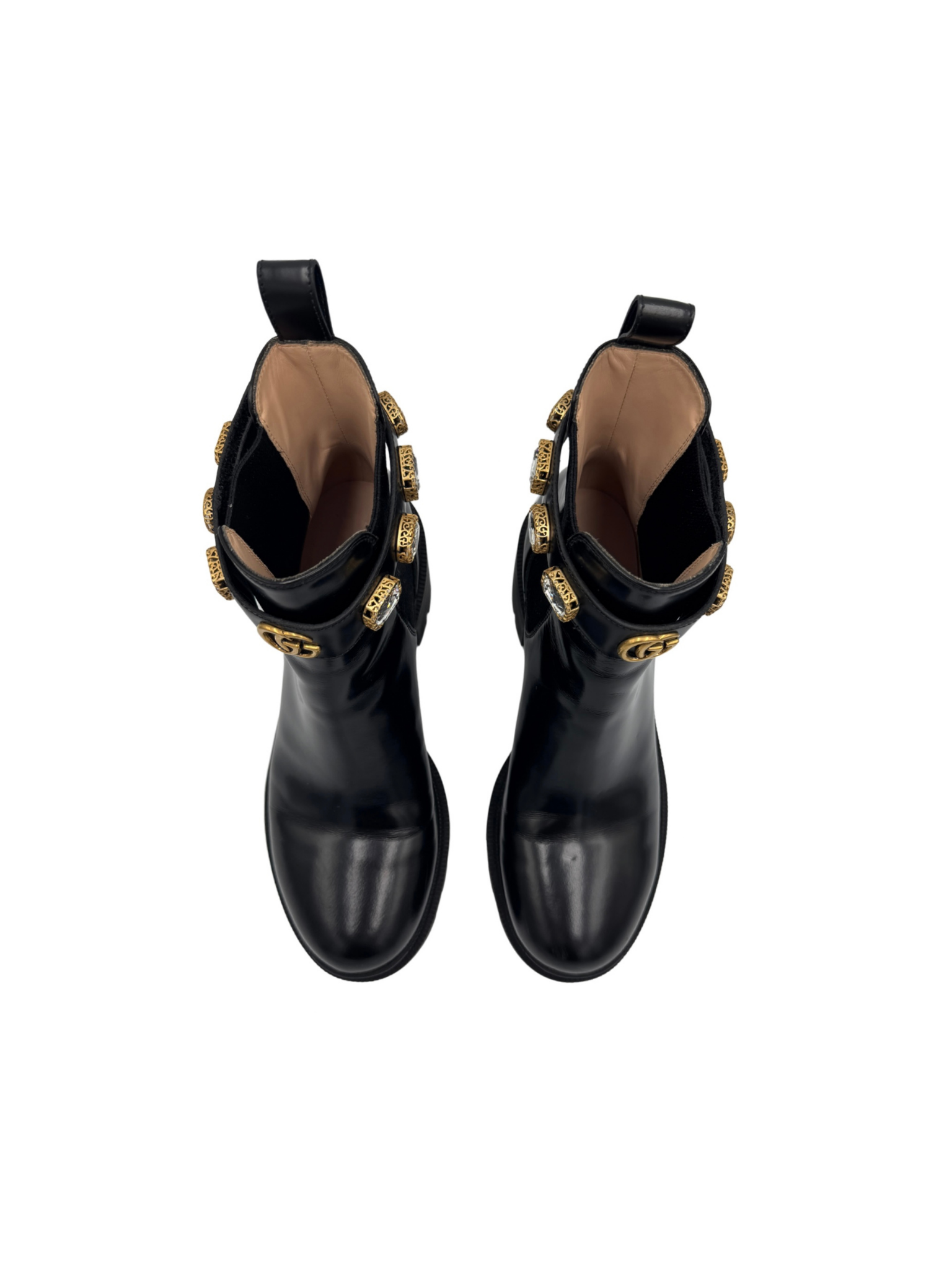 Size 39.5 Trip Crystal-Embellished GG Chelsea Boots in Black Leather