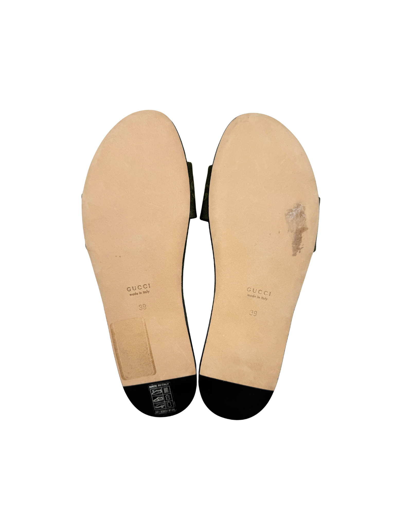 Size 39 Horsebit GG Supreme Flat Slide Sandals in Green Monogram Canvas