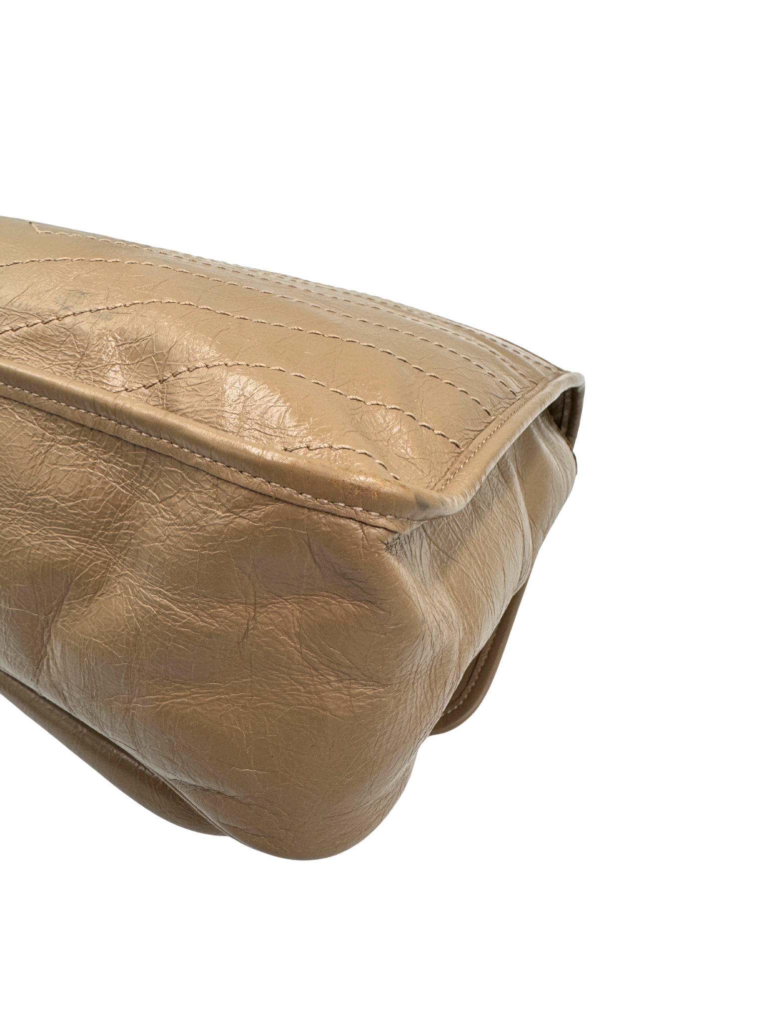 Medium Niki Chevron YSL Logo Shoulder Bag in Taupe Crinkled Calfskin Leather