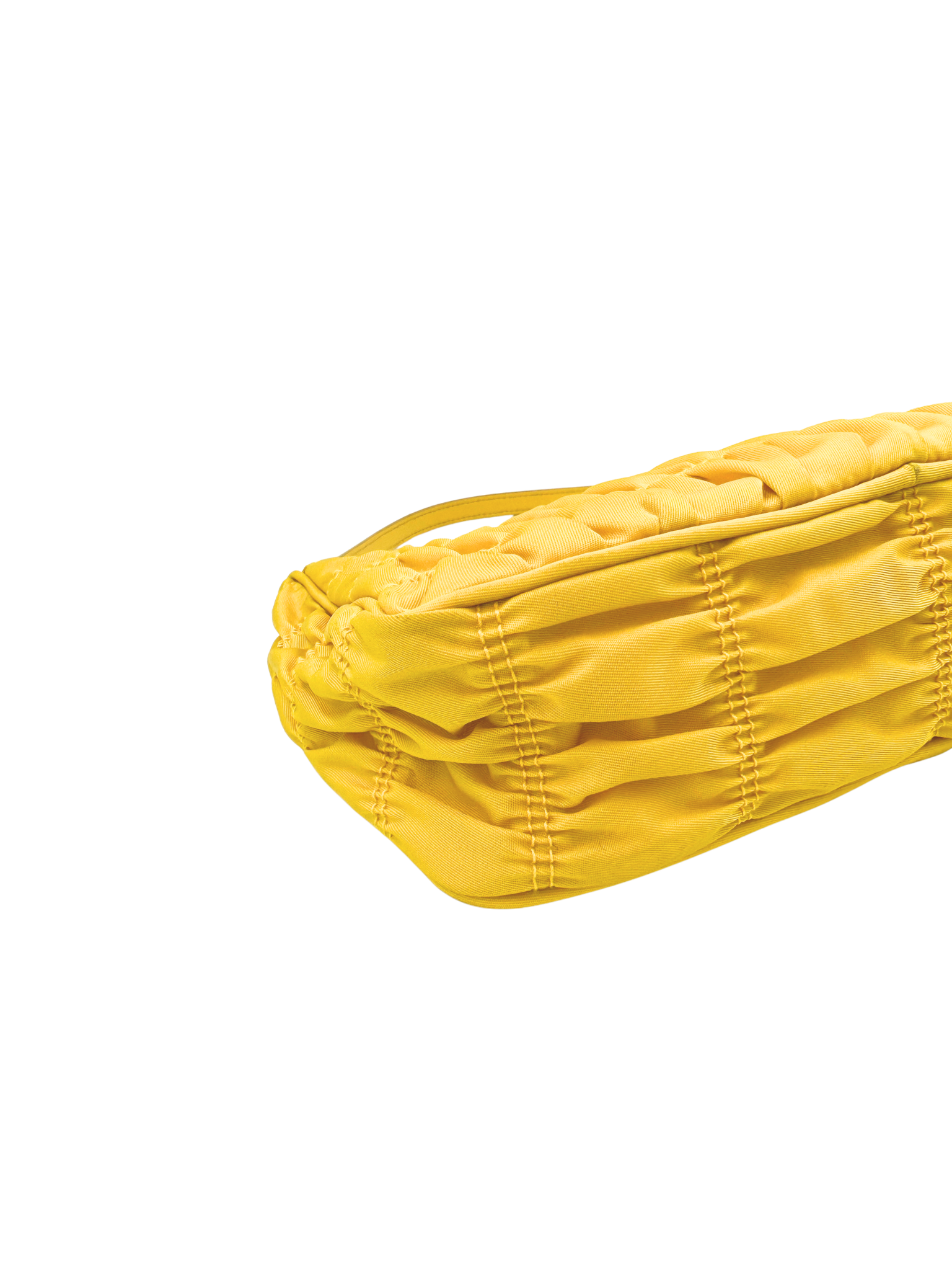 Ruched Shoulder Bag with Triangle Logo Plate in Yellow Nylon