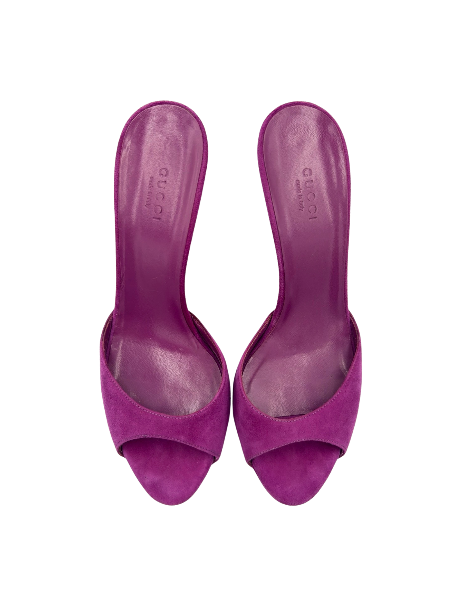 Size 37.5 Bamboo Heel Mule Sandals in Purple Suede