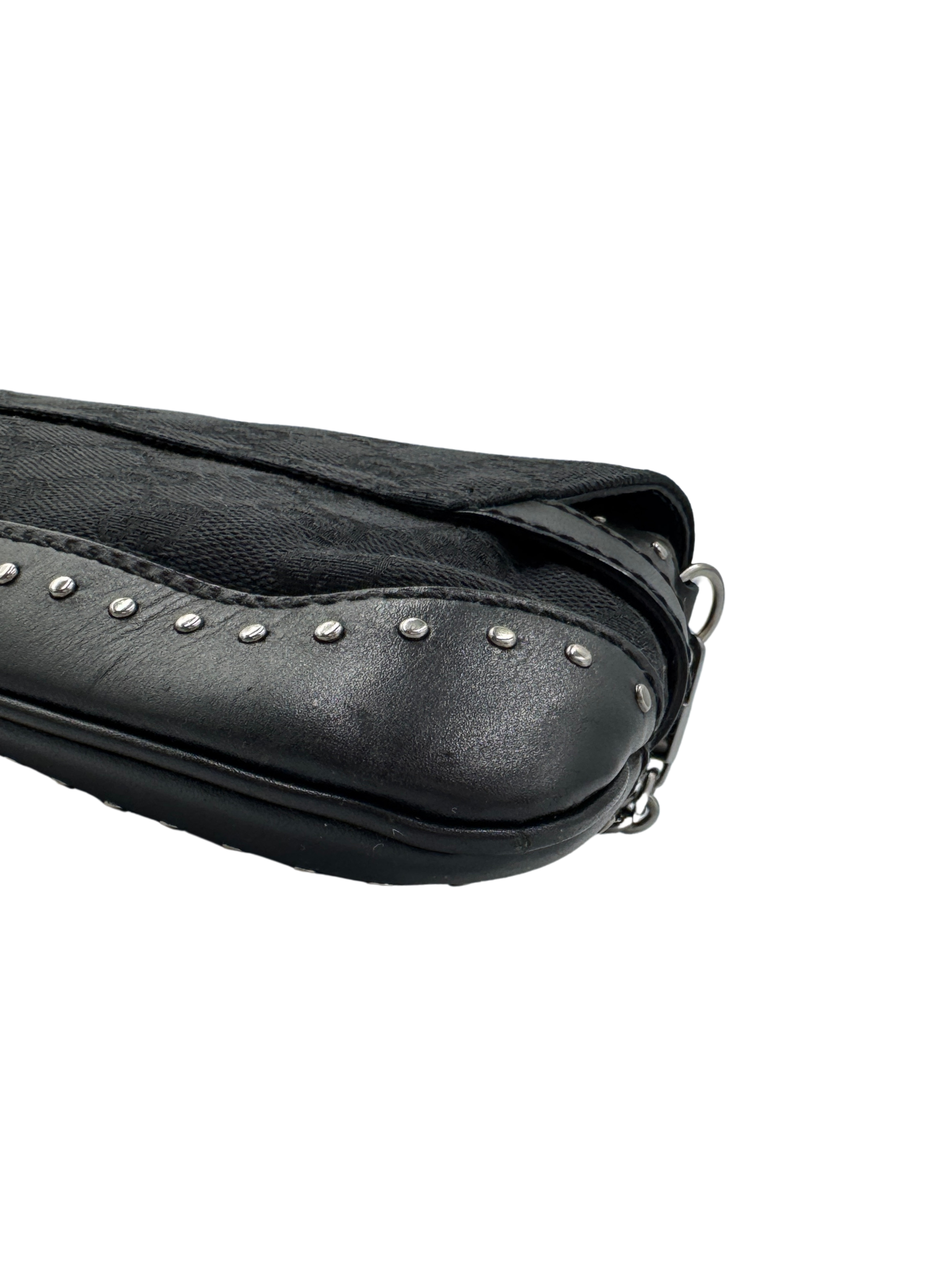 Vintage Tom Ford Era Studded Horsebit Shoulder Bag in Black Monogram GG Supreme Canvas