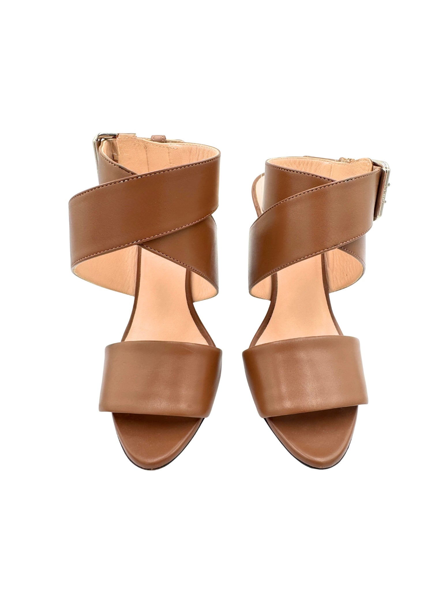 Size 37 Bird of Paradise Crossover Strap Mule Sandals in Smooth Brown Leather