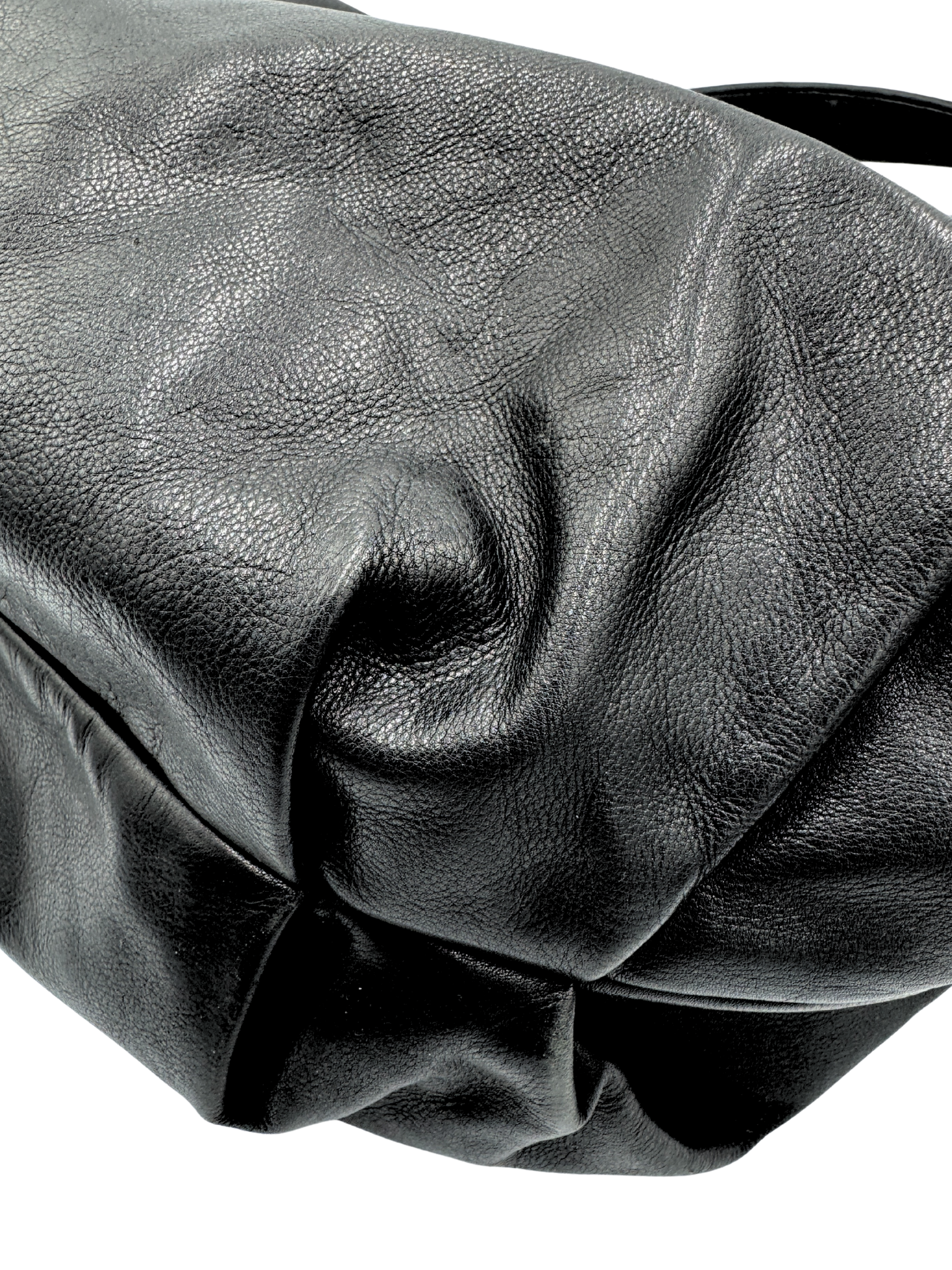 Hobo Shoulder Bag w/ Detachable Bag Charm in Black Aged Leather