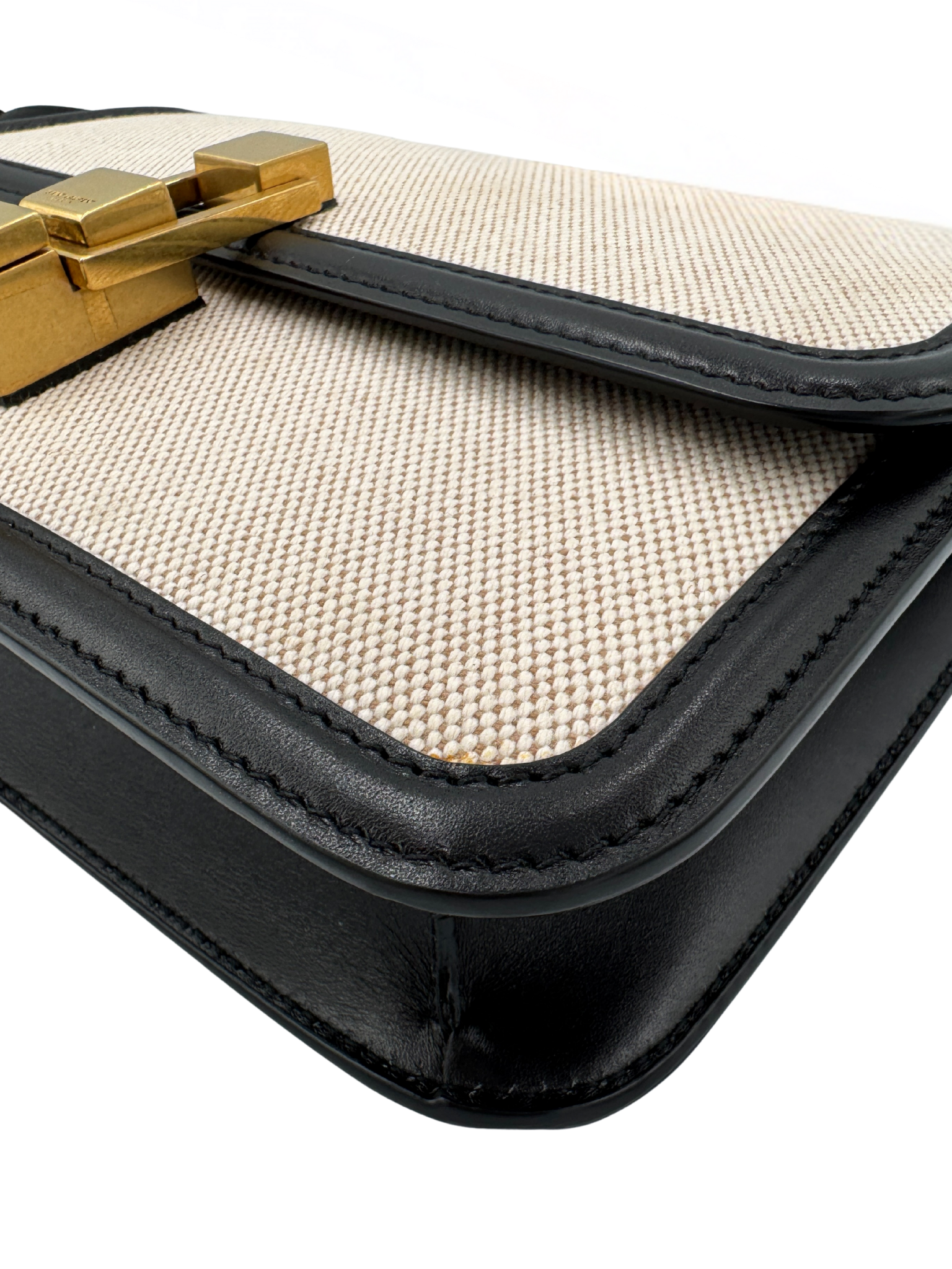 Le Carré Shoulder Bag in Ivory Canvas with Black Leather Trim