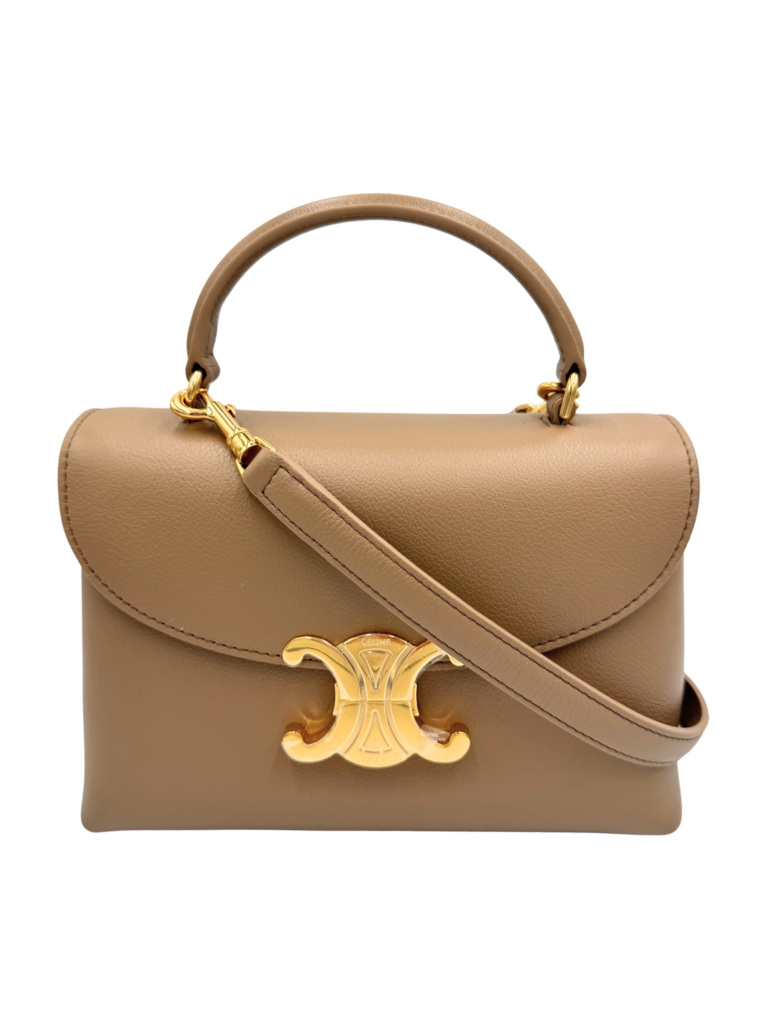 Teen Nino Top Handle Bag in Smoked Brown Supple Calfskin Leather