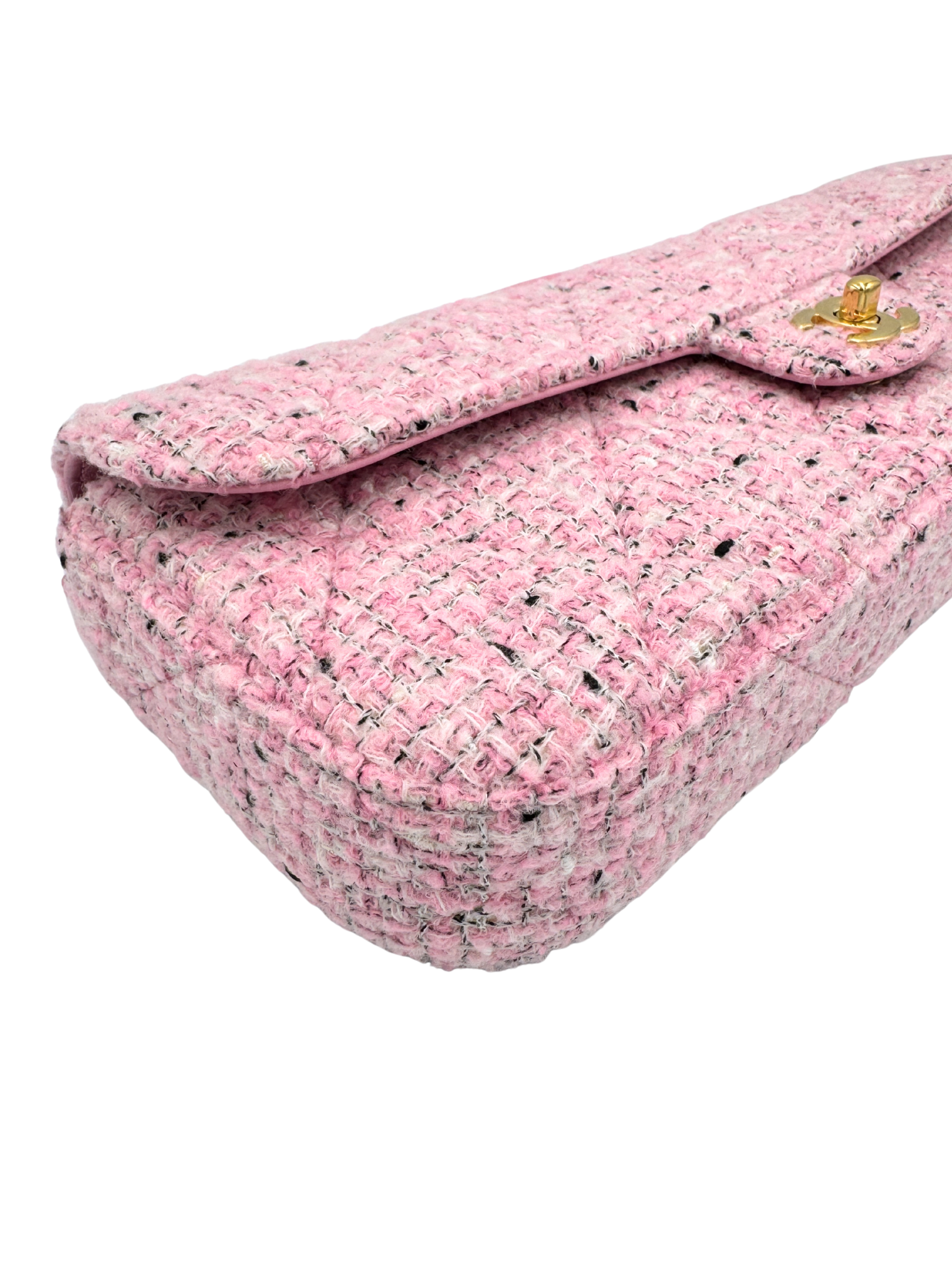 East-West Classic Flap Clutch Shoulder Bag in Pink Tweed (Cruise 2025/2026 Collection)