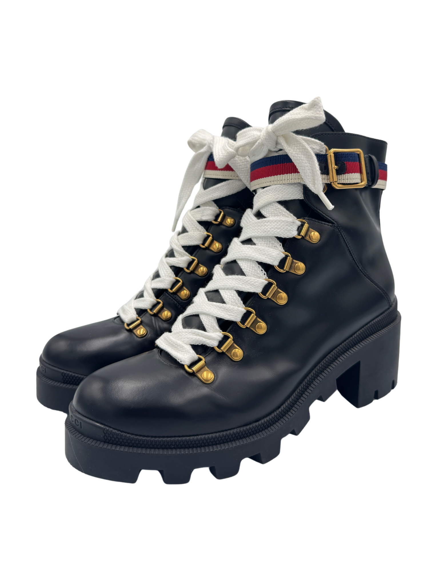 Size 40 Sylvie Web Lace-Up Combat Boots in Black Smooth Leather