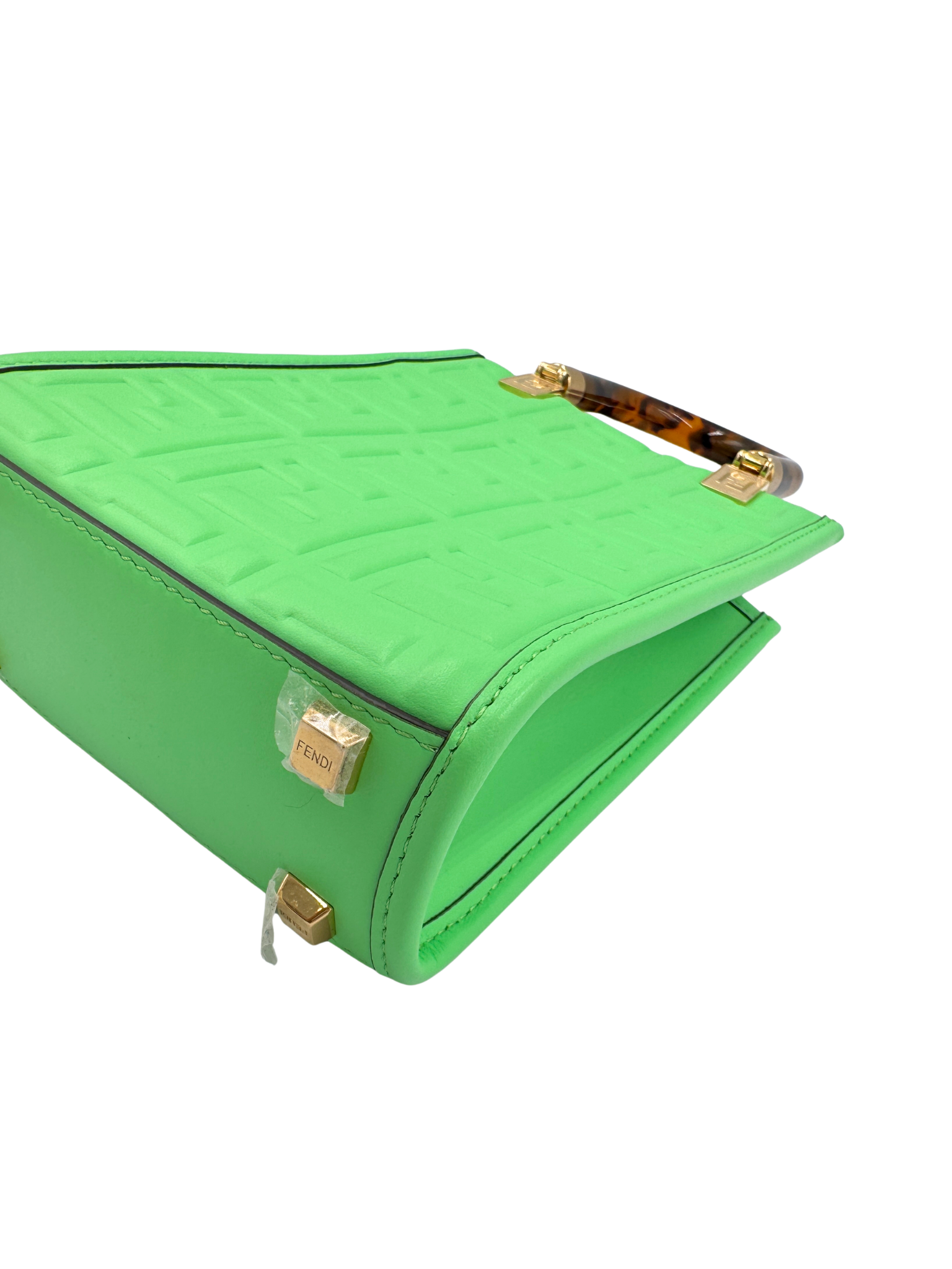 FF Mini Sunshine Shopping Tote Bag with Top Handle in Green Leather