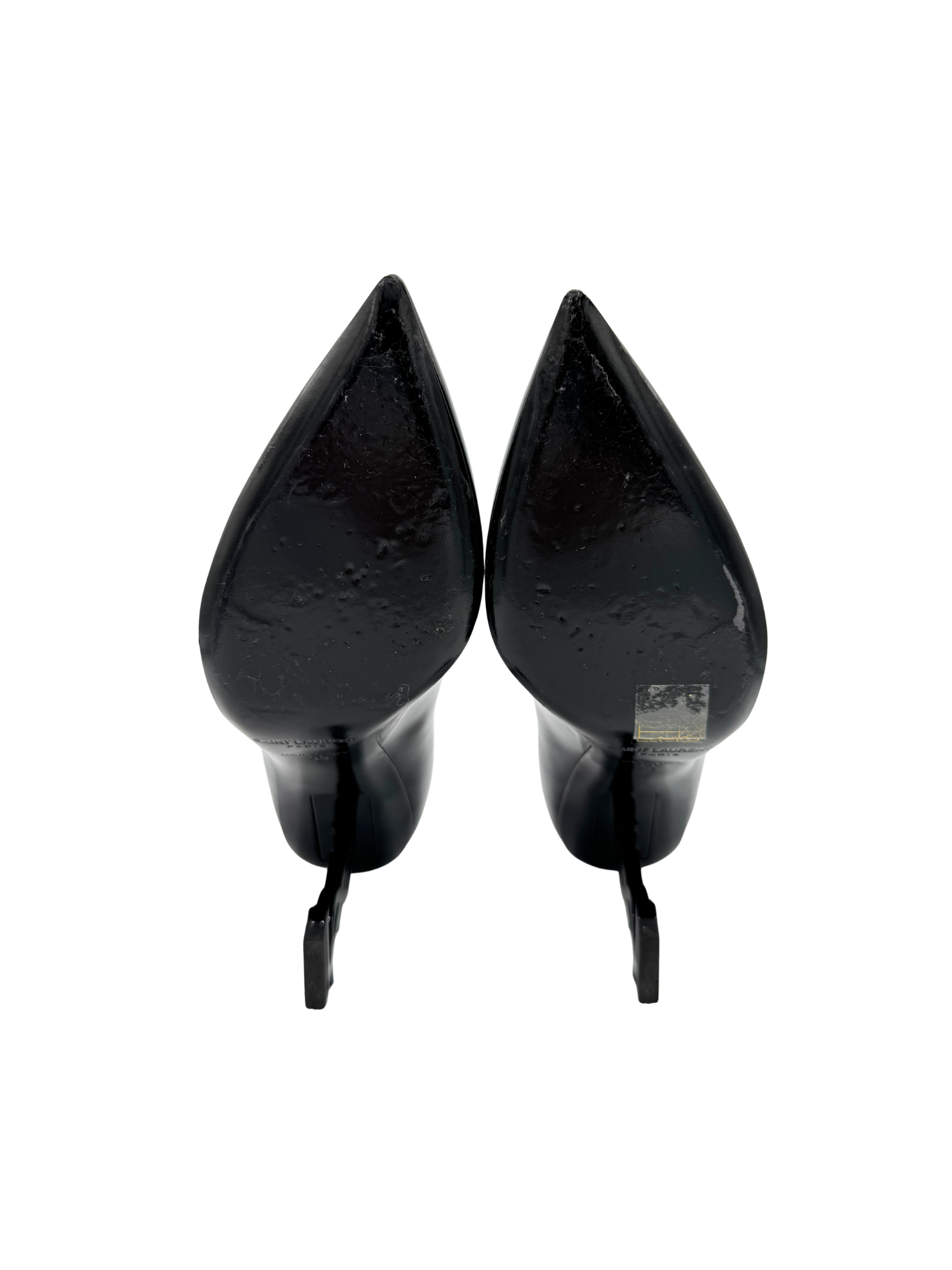 Size 36 Opyum YSL Logo Pointed Toe Pumps in Black Patent Leather