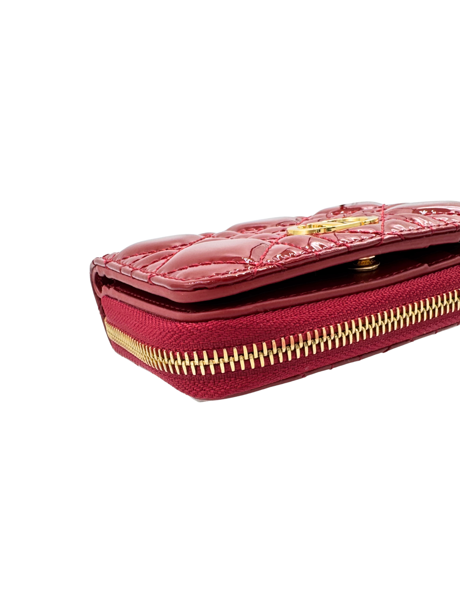 Caro Scarlet Ziparound Quilted Cannage Wallet in Red Patent Leather